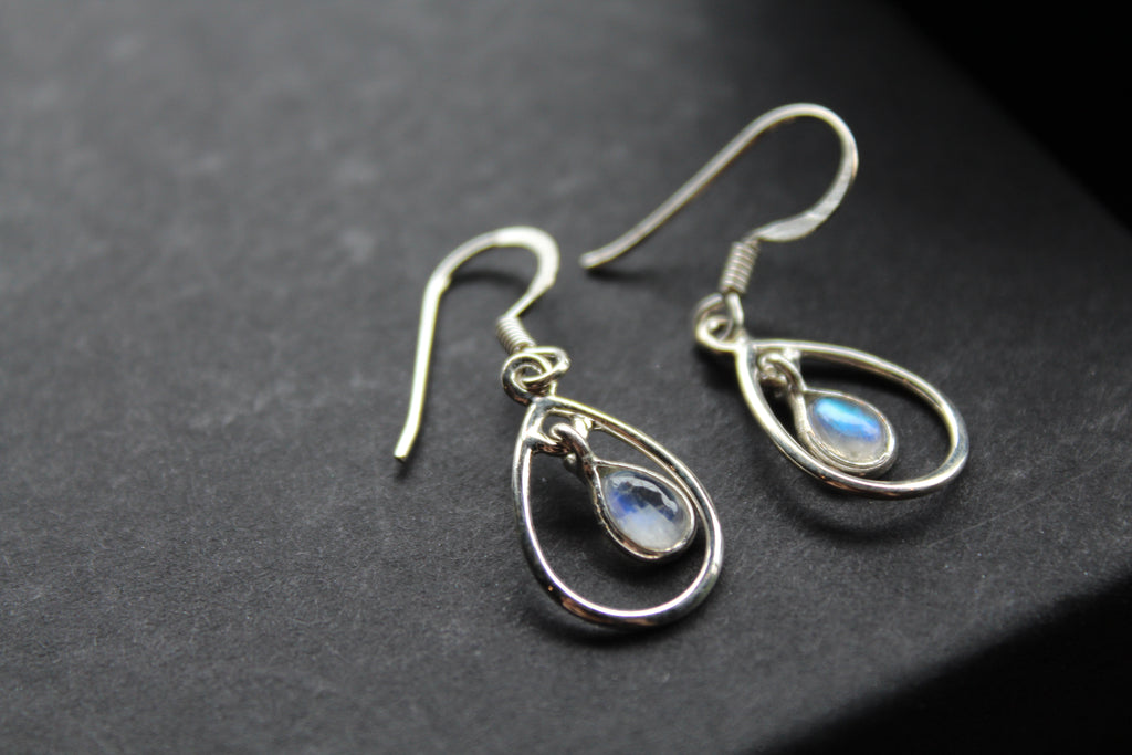 Teardrop Earrings with Rainbow Moonstone