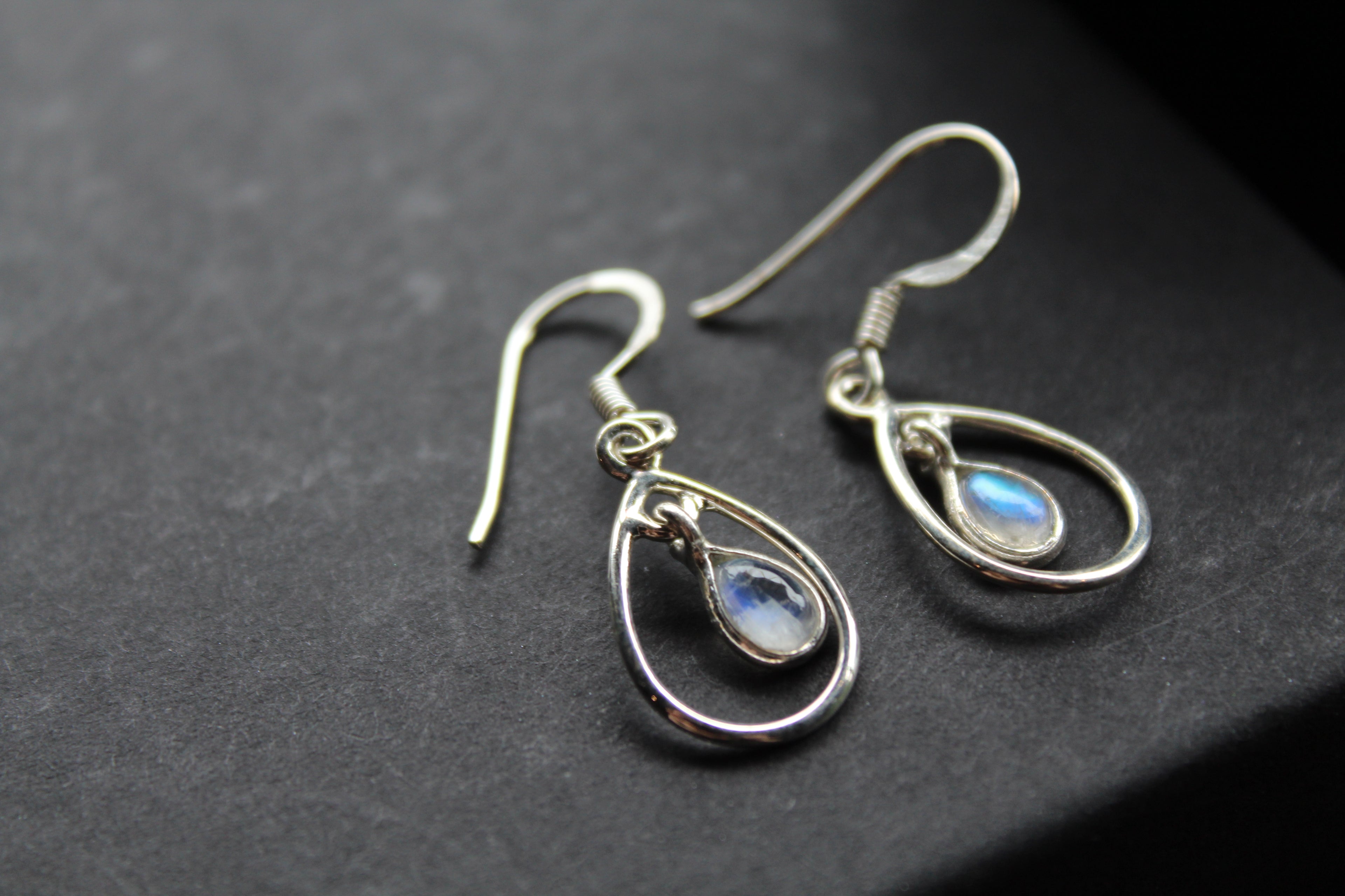 Teardrop Earrings with Rainbow Moonstone
