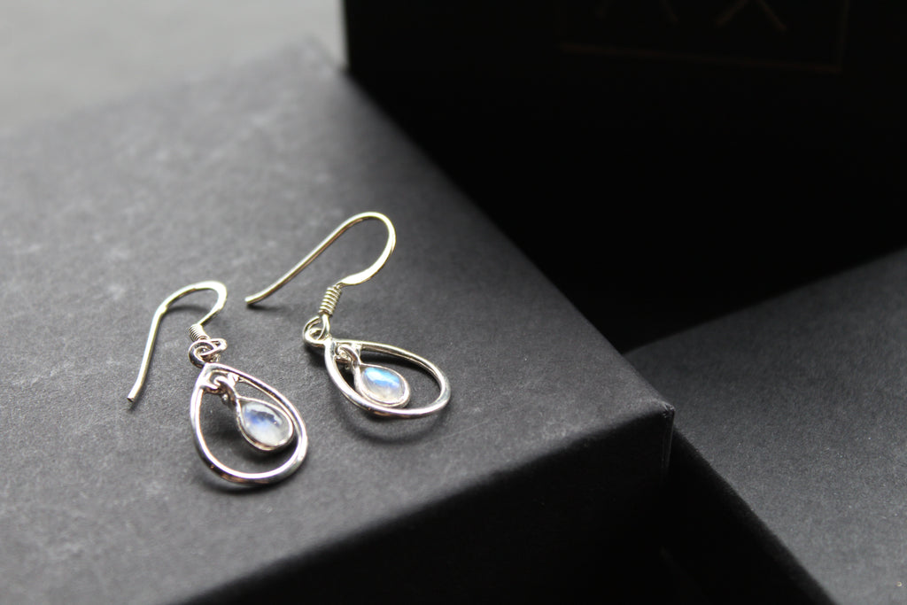 Teardrop Earrings with Rainbow Moonstone