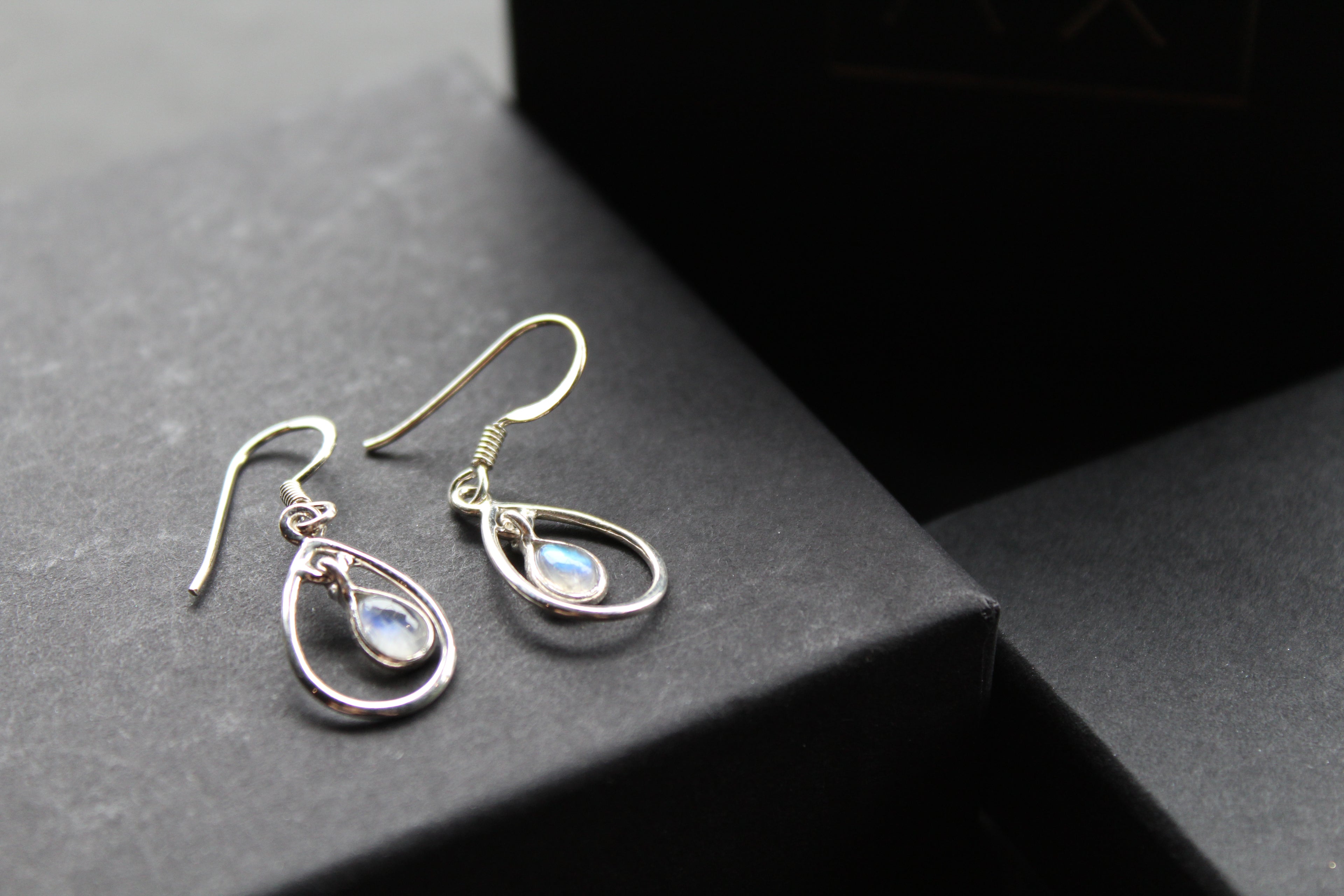 Teardrop Earrings with Rainbow Moonstone