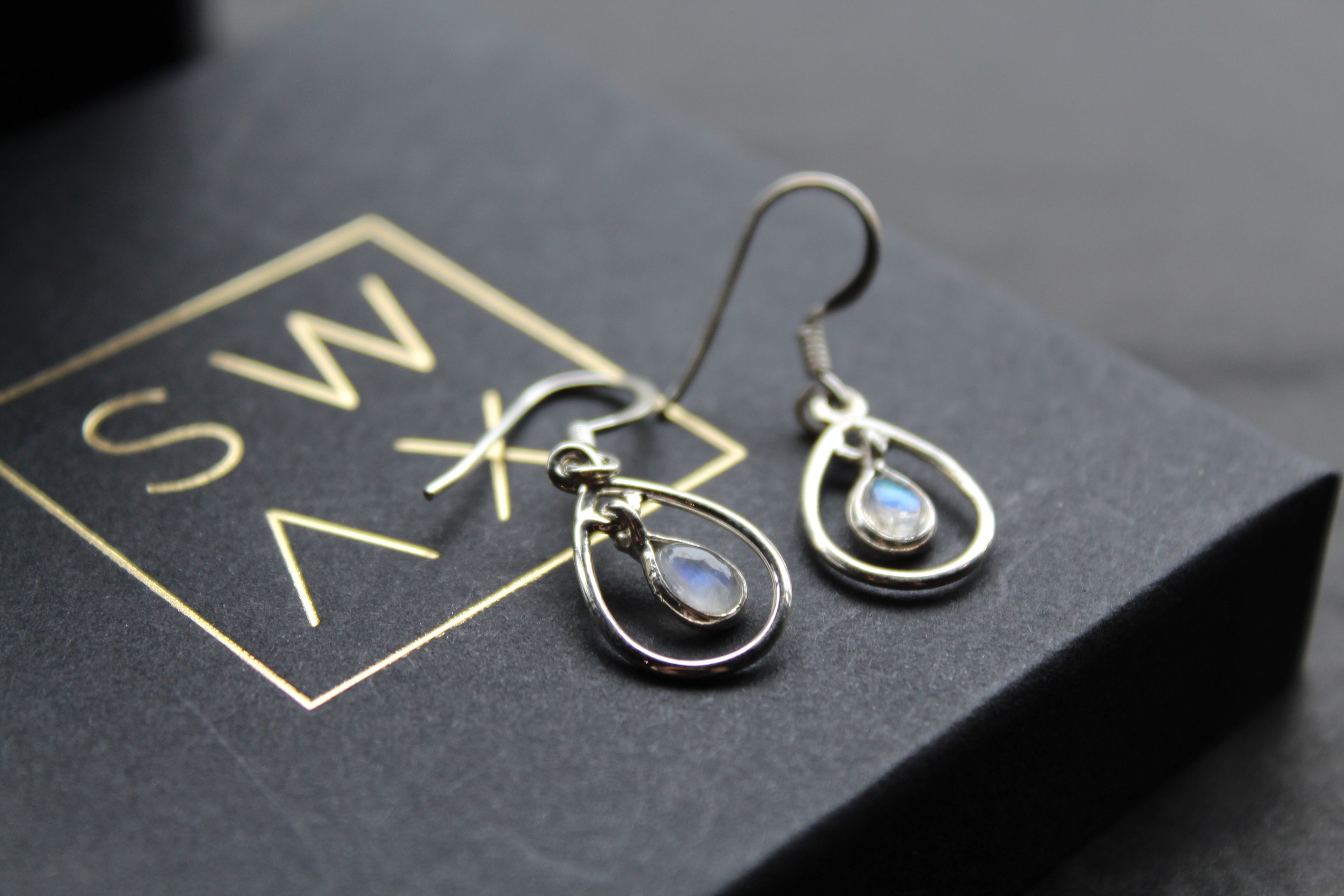 Teardrop Earrings with Rainbow Moonstone