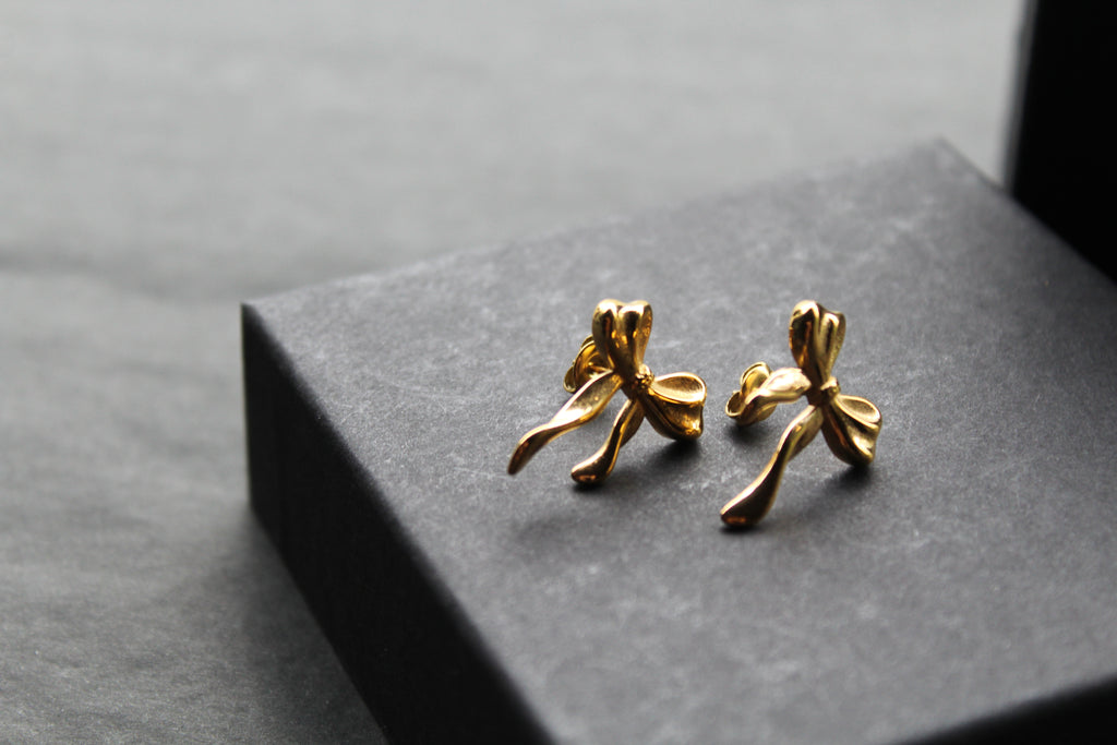 The Serenity Ribbon Bow Dainty Stud Earrings