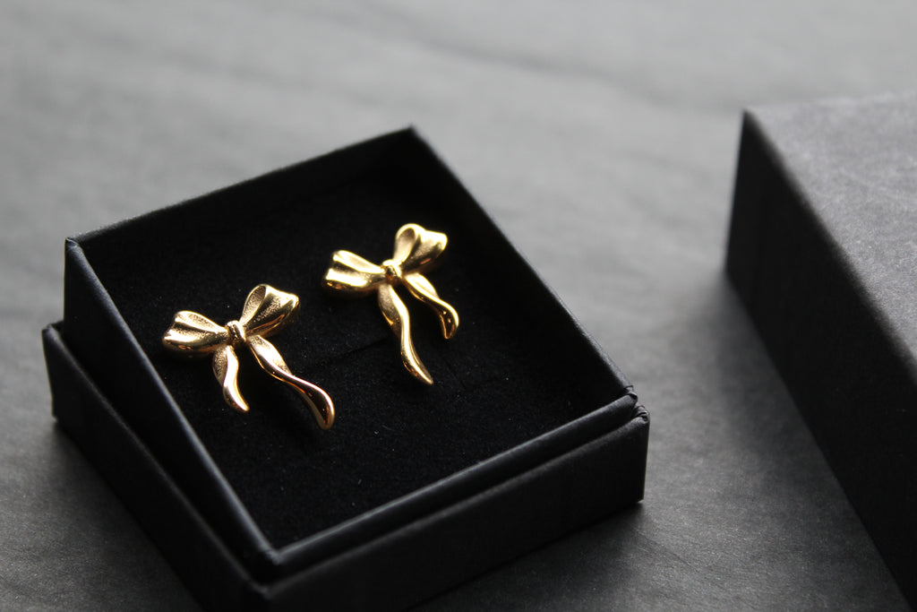The Serenity Ribbon Bow Dainty Stud Earrings