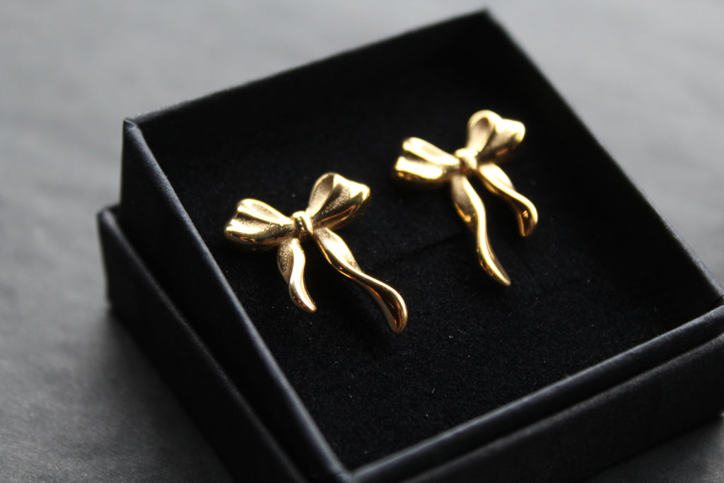 The Serenity Ribbon Bow Dainty Stud Earrings