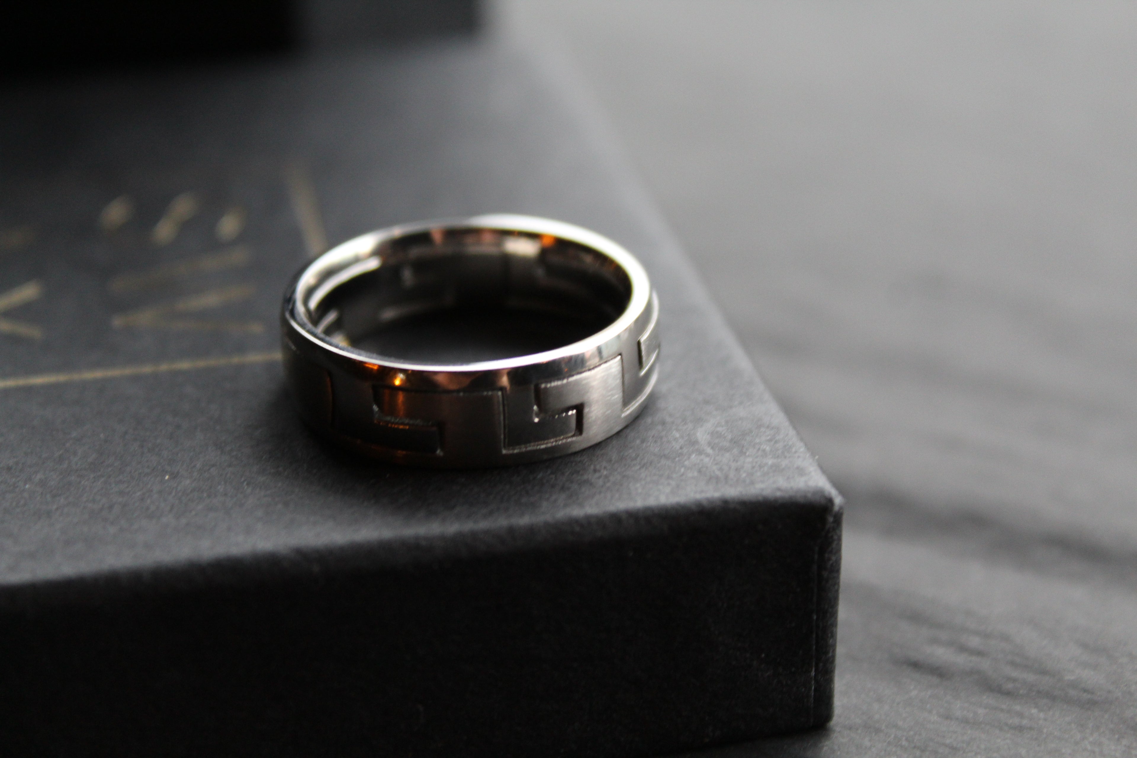 Greek Key Titanium Puzzle Ring