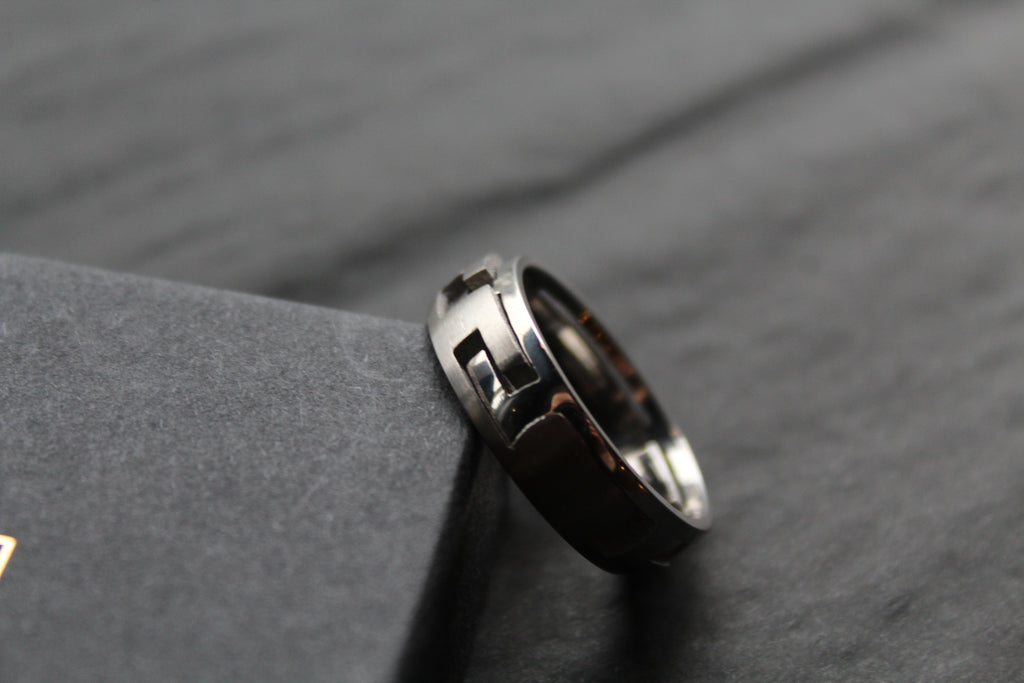 Greek Key Titanium Puzzle Ring