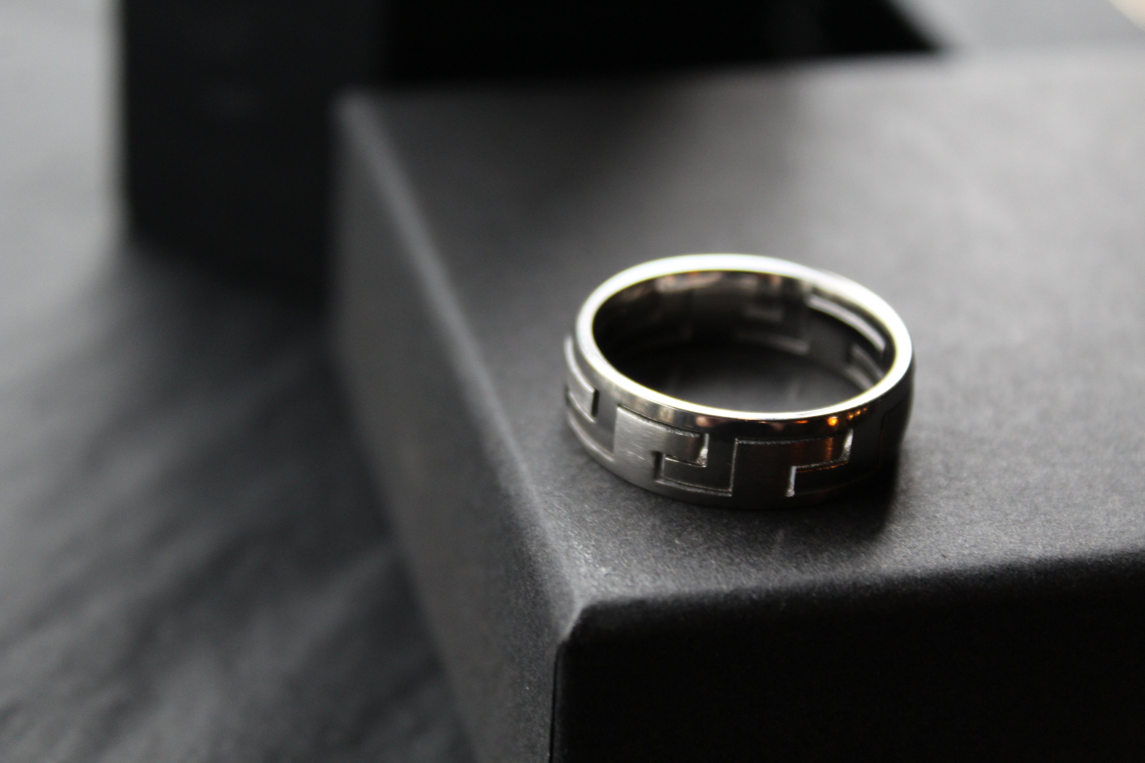Greek Key Titanium Puzzle Ring