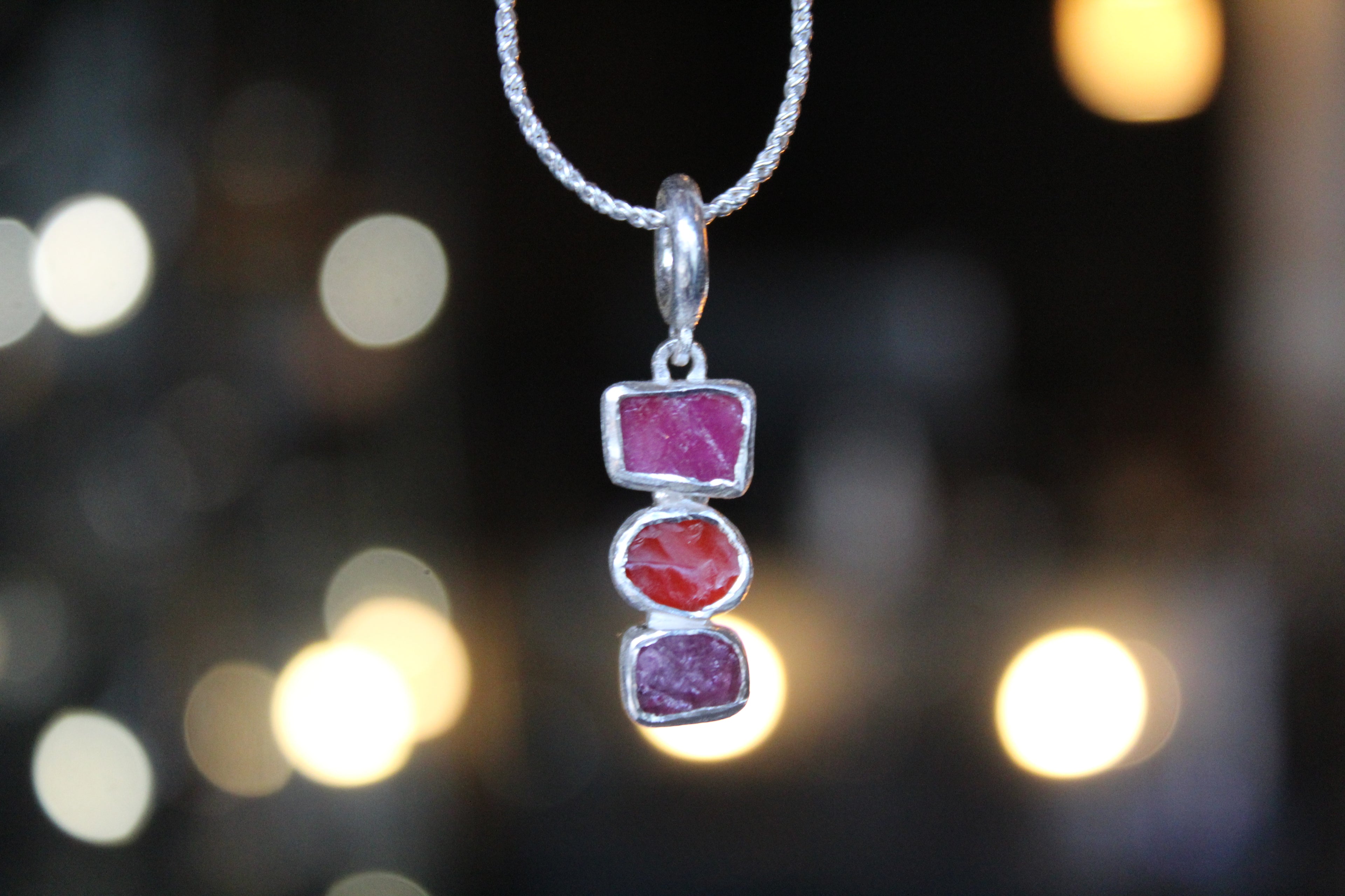 Tourmaline, Ruby and Carnelian Gem Stone Necklace