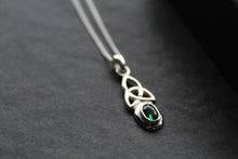Load image into Gallery viewer, Trinity Knot Oval Emerald Green Necklace
