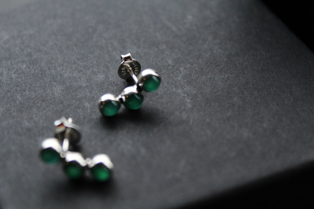 Trio Green Agate Climber Earrings
