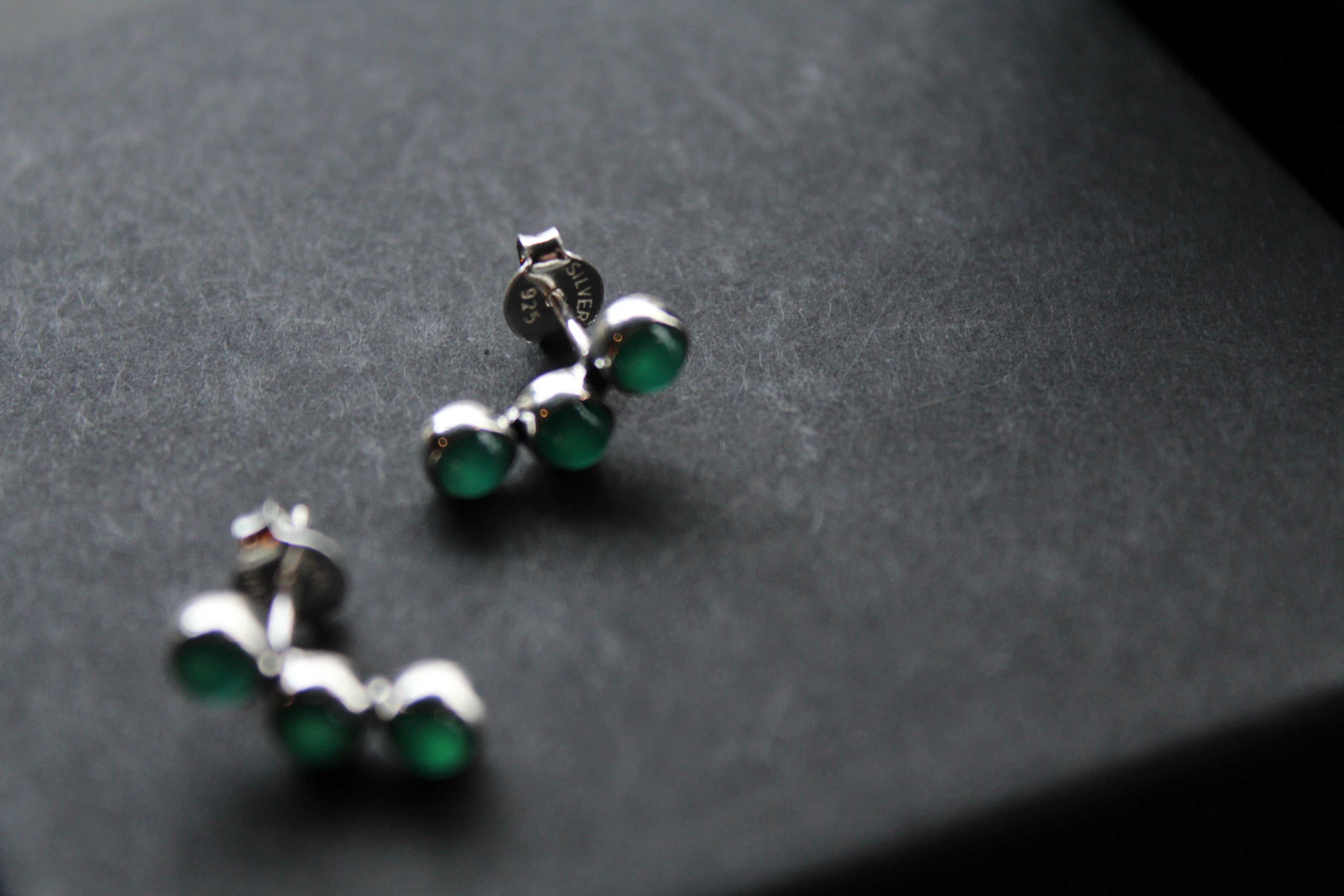 Trio Green Agate Climber Earrings
