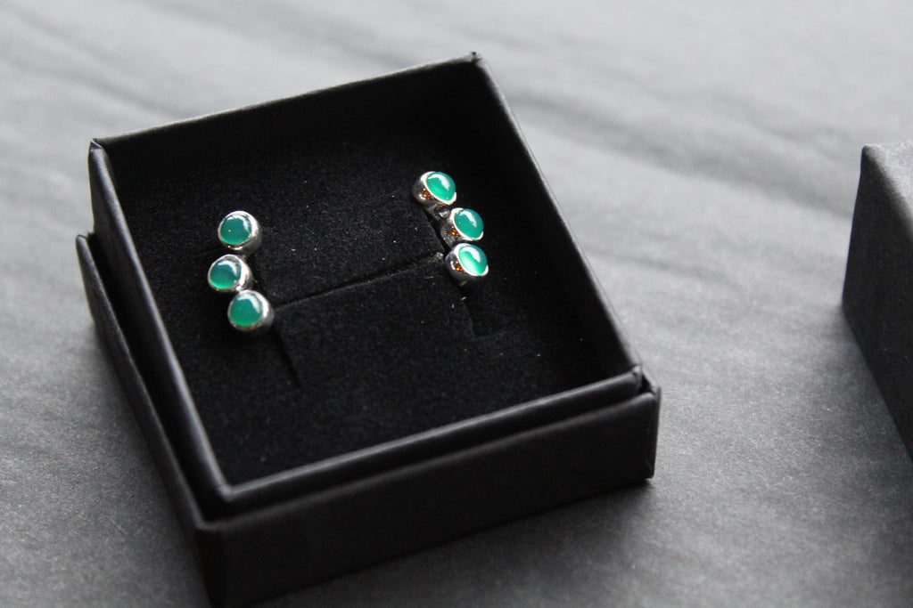 Trio Green Agate Climber Earrings