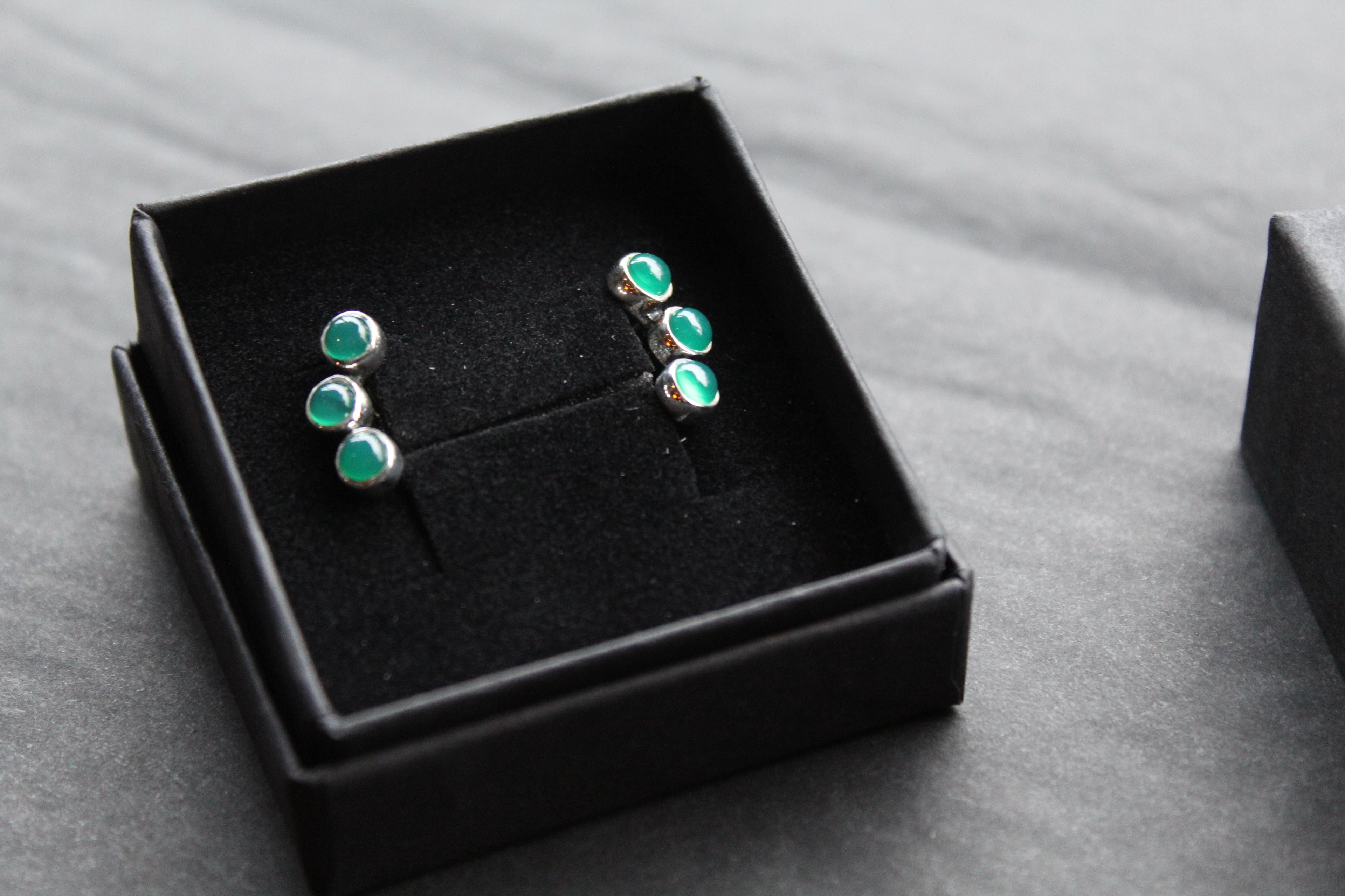 Trio Green Agate Climber Earrings