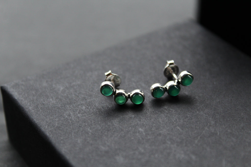 Trio Green Agate Climber Earrings