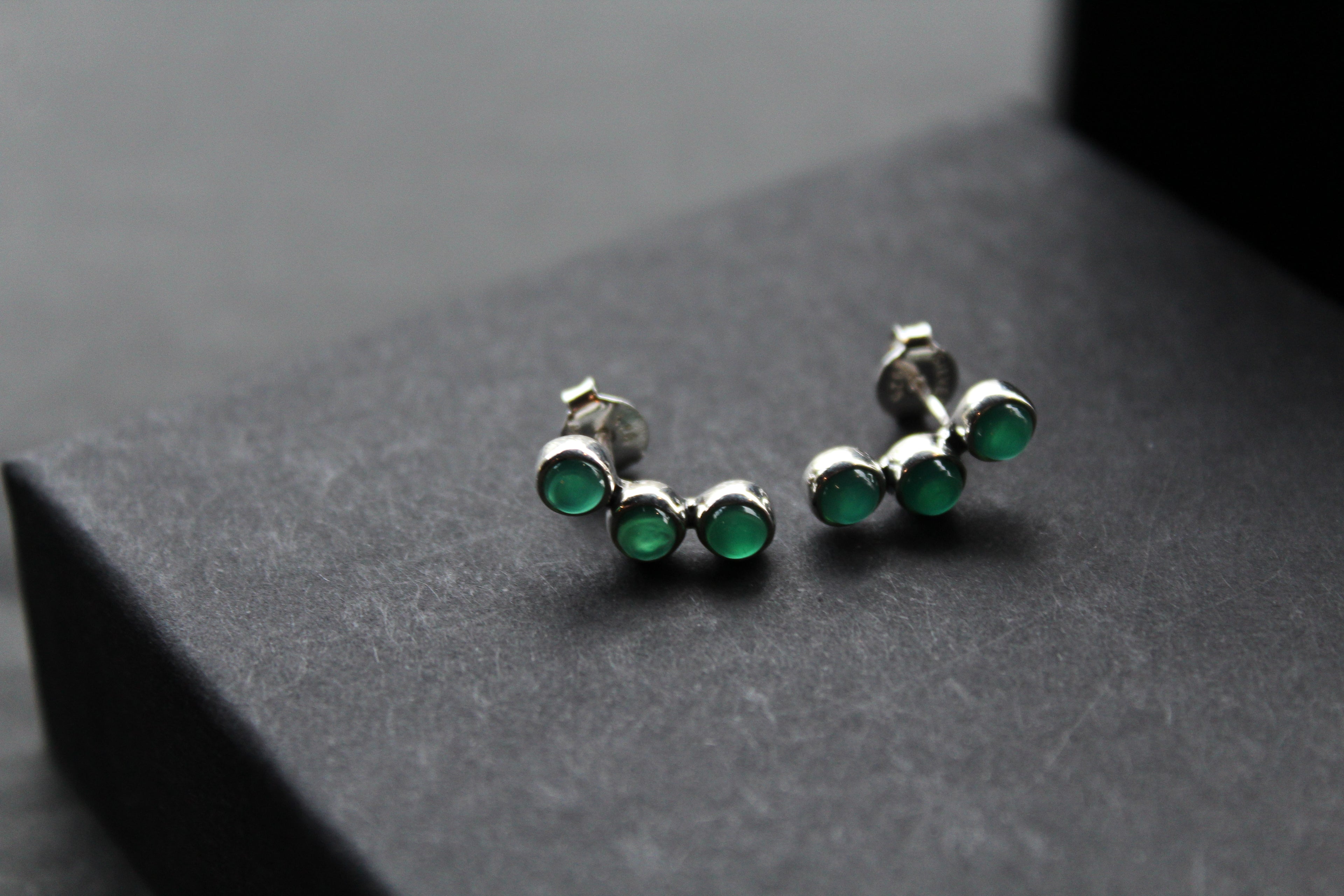 Trio Green Agate Climber Earrings