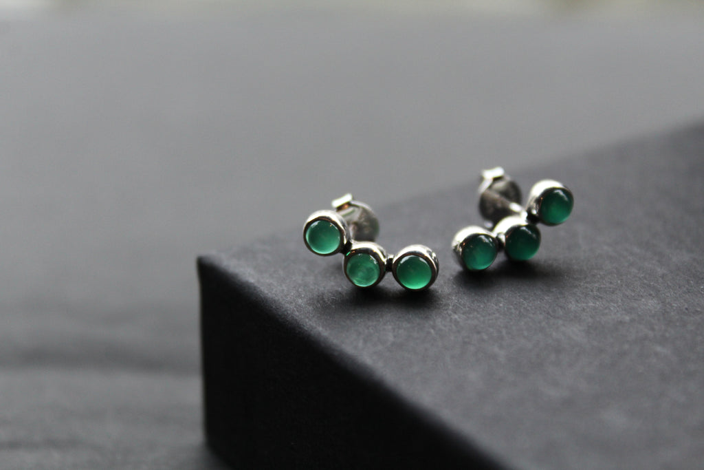 Trio Green Agate Climber Earrings