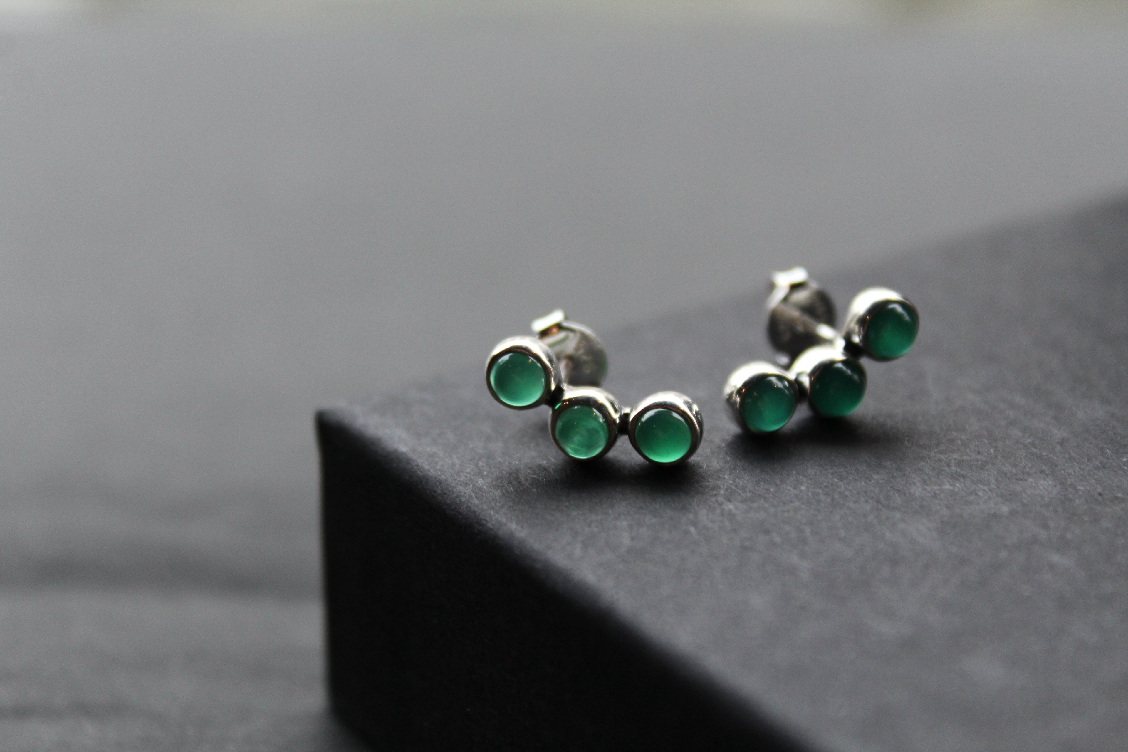 Trio Green Agate Climber Earrings