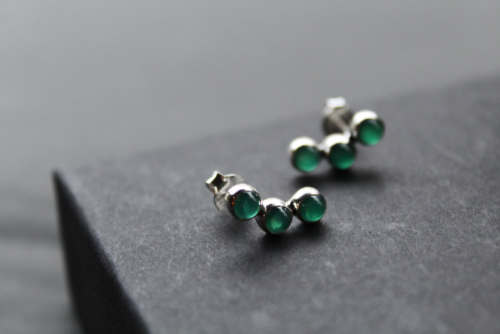 Trio Green Agate Climber Earrings