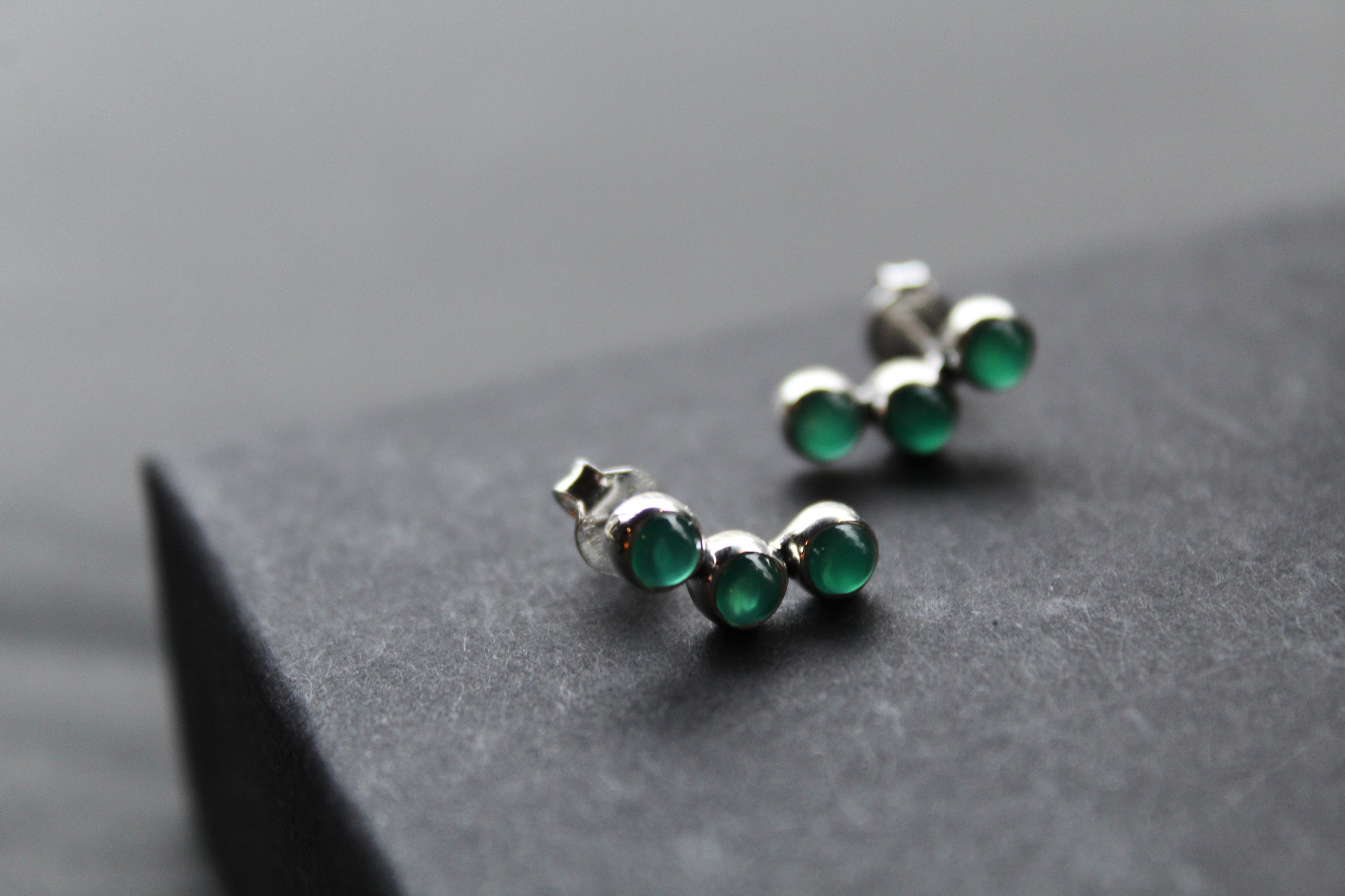 Trio Green Agate Climber Earrings