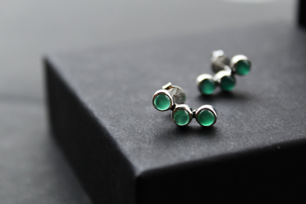 Trio Green Agate Climber Earrings