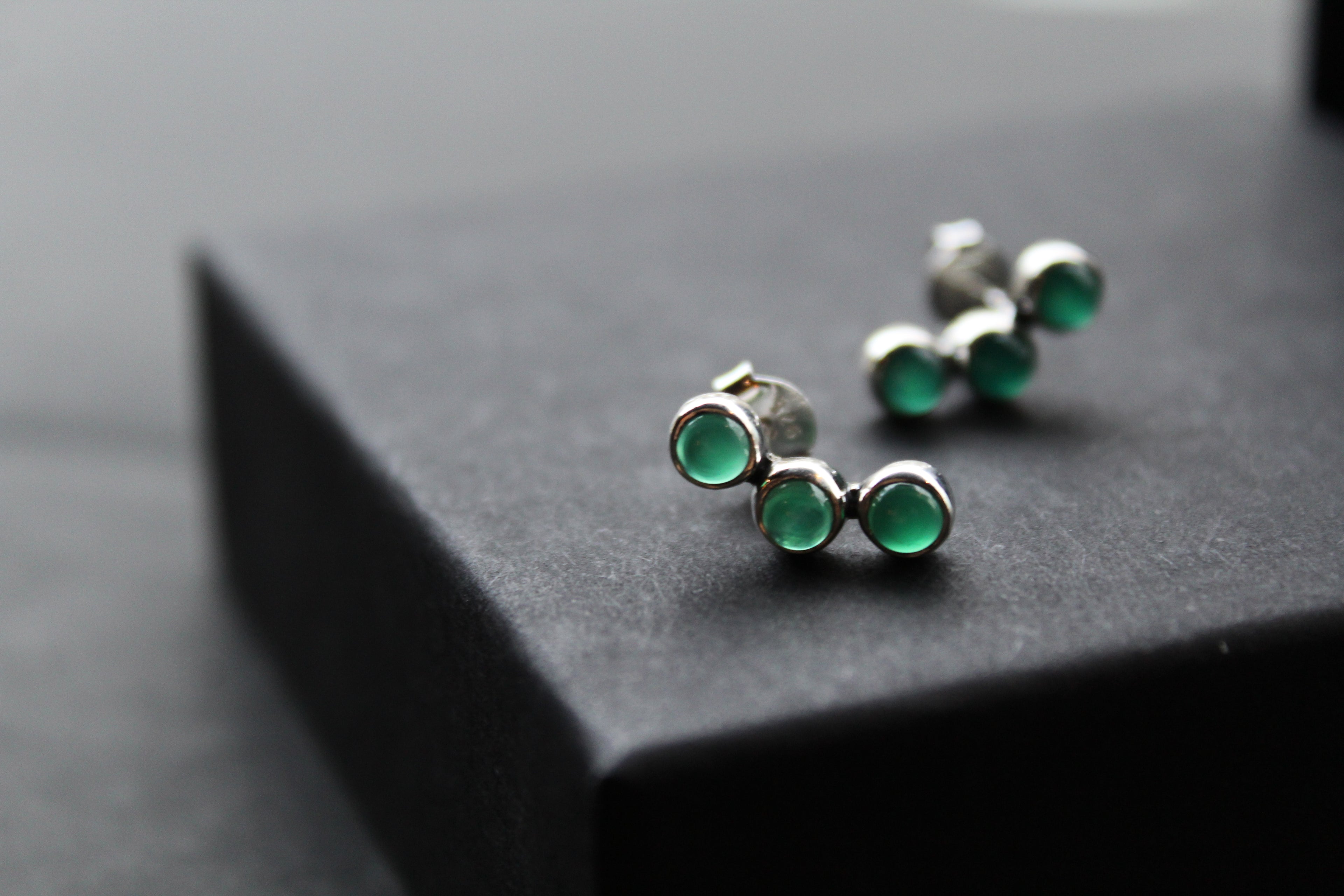 Trio Green Agate Climber Earrings