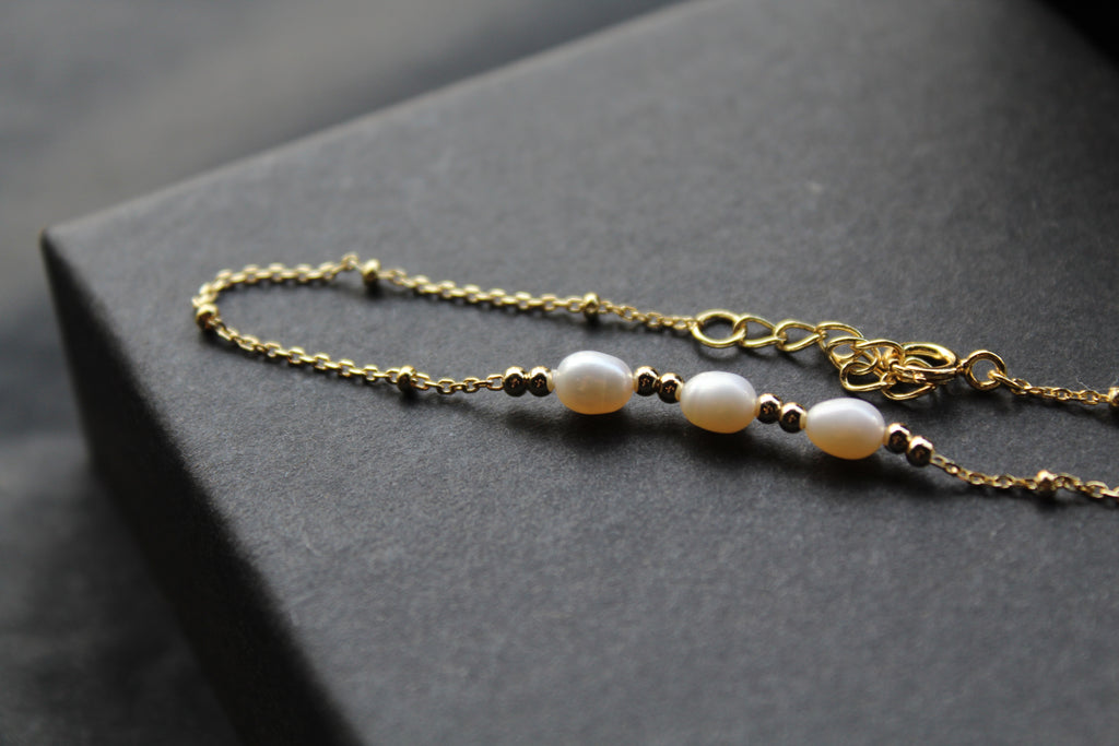 Trio of Freshwater Pearls on Beaded Bracelet