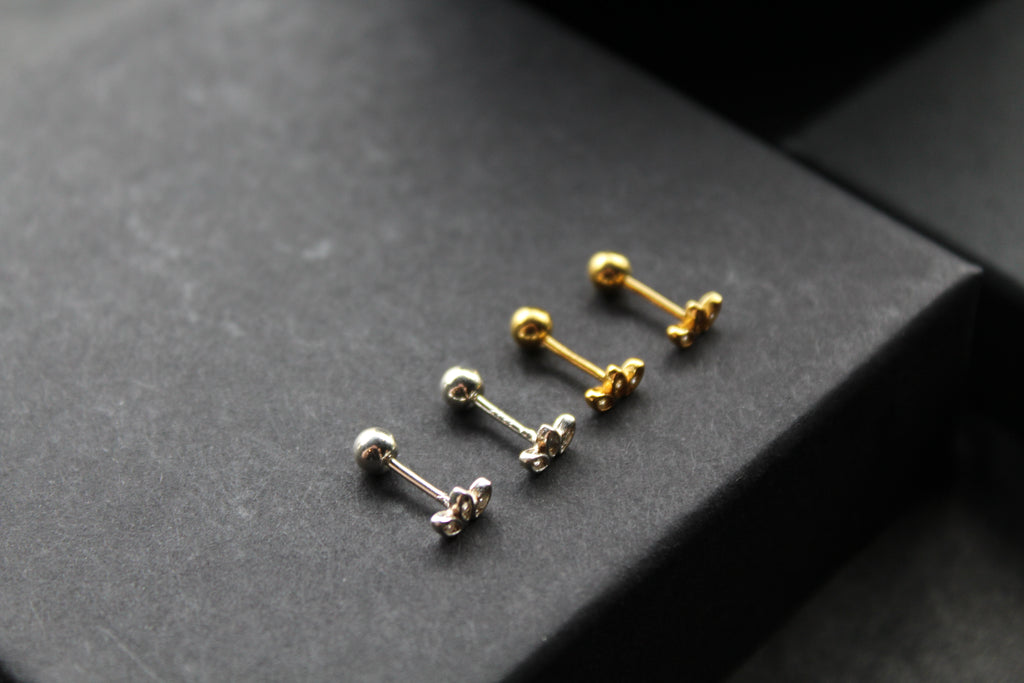 Trio of Tiny CZ Petals Labret Threaded Stud