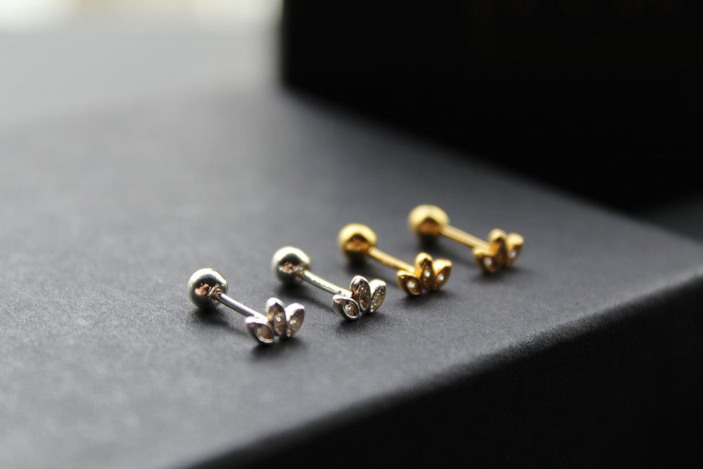 Trio of Tiny CZ Petals Labret Threaded Stud