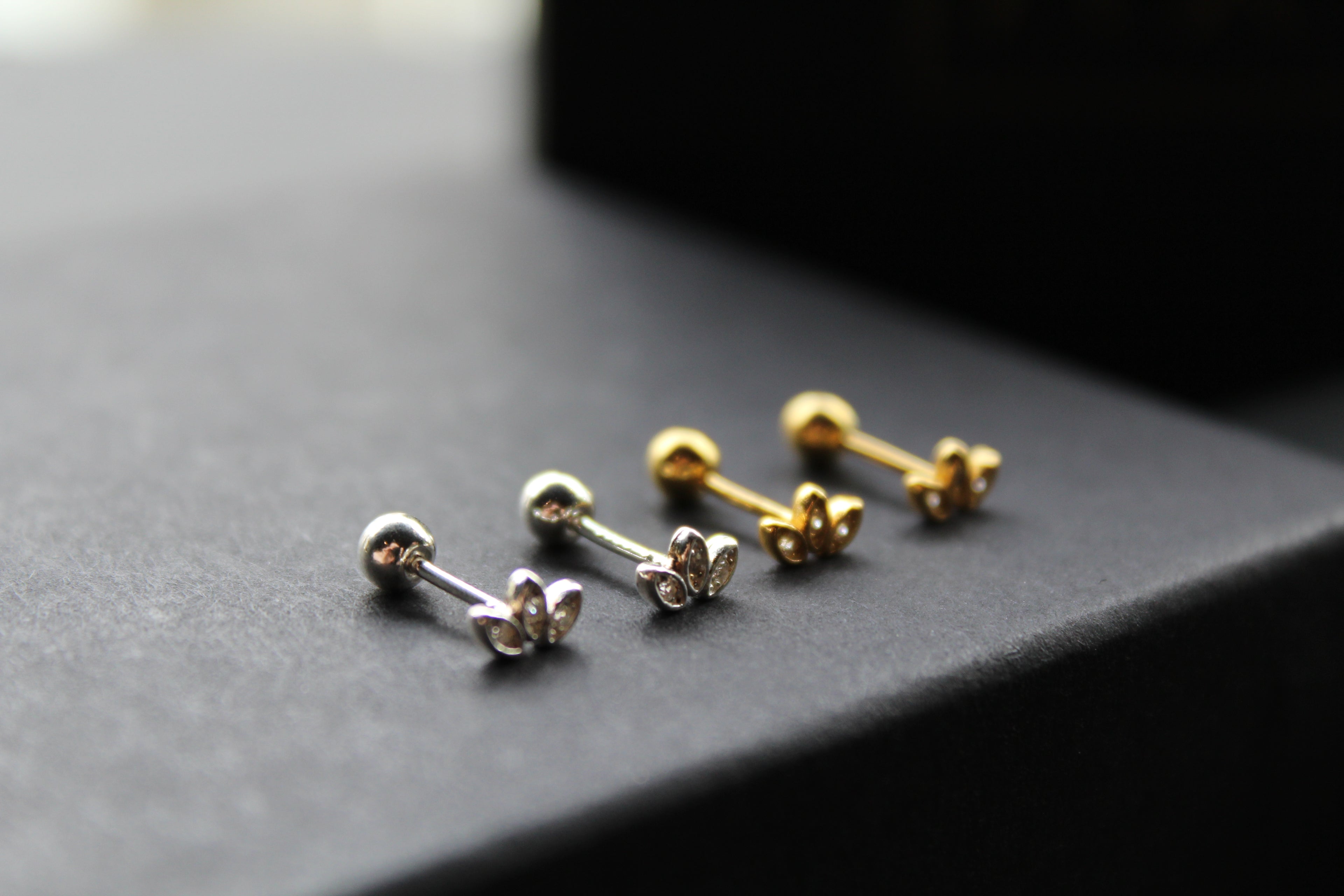 Trio of Tiny CZ Petals Labret Threaded Stud