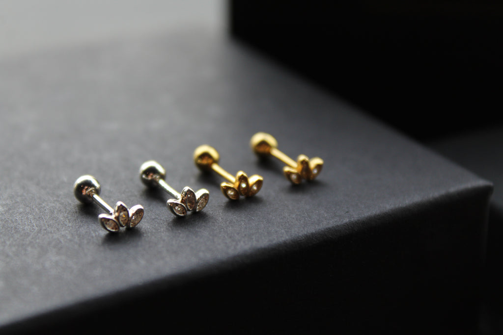 Trio of Tiny CZ Petals Labret Threaded Stud