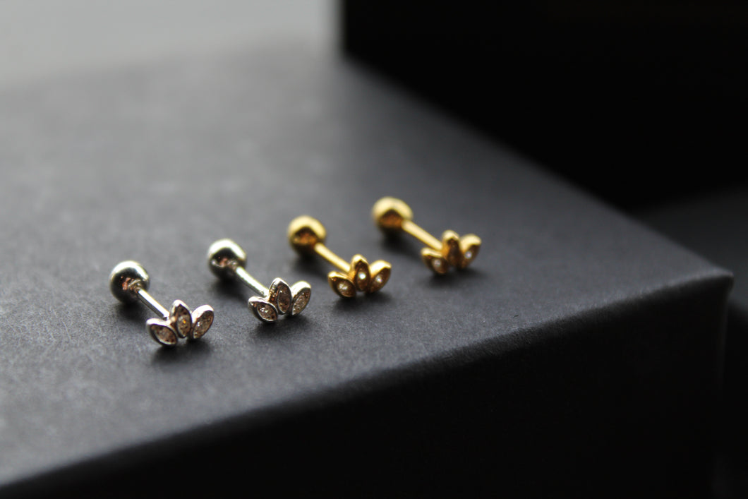 Trio of Tiny CZ Petals Labret Threaded Stud