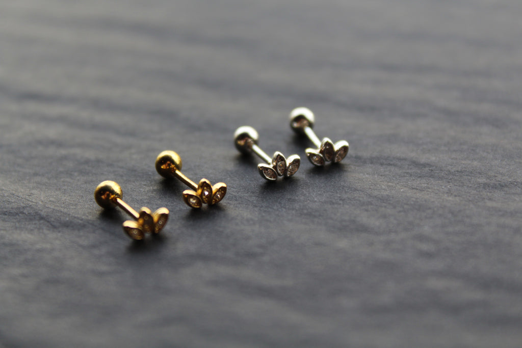 Trio of Tiny CZ Petals Labret Threaded Stud