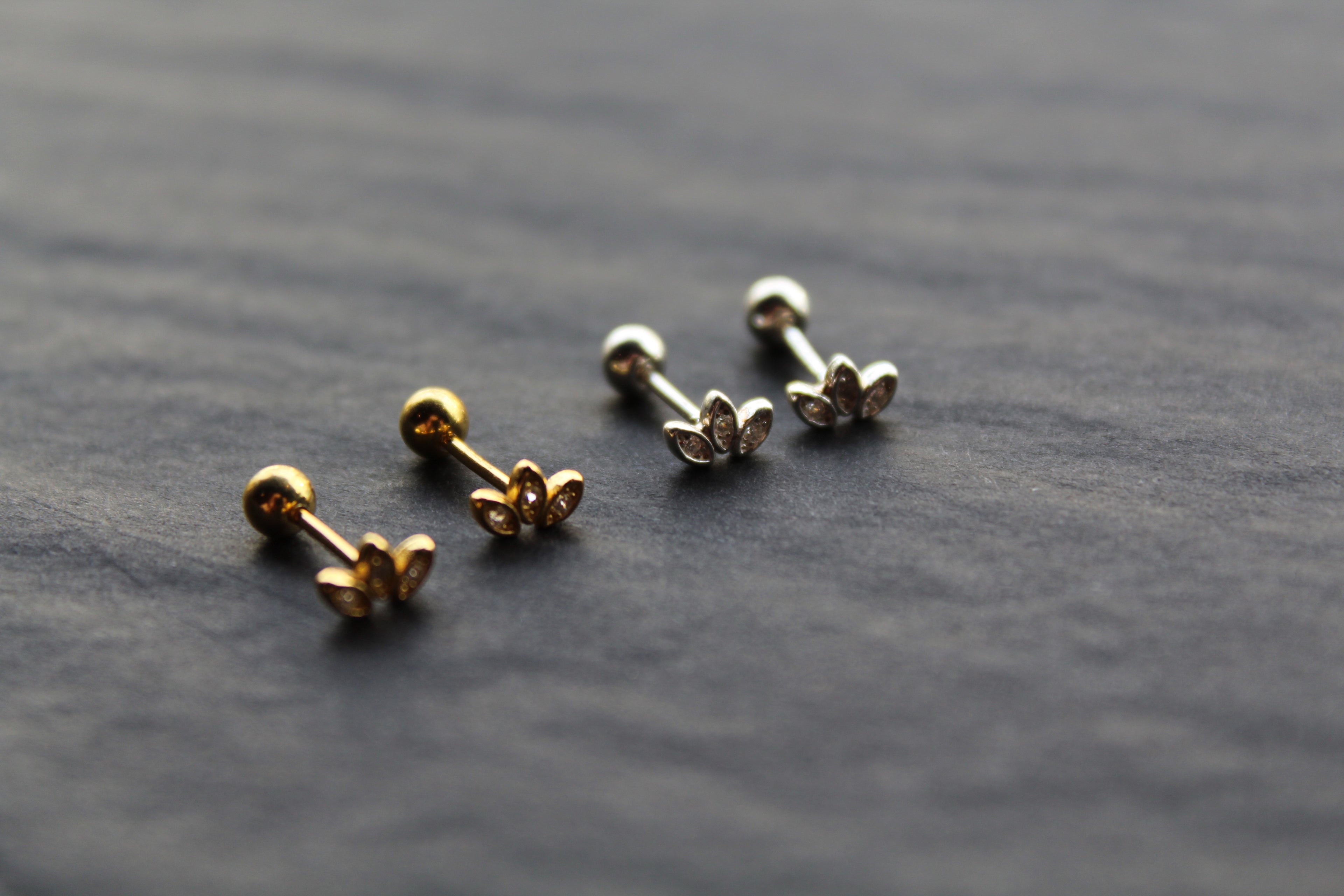 Trio of Tiny CZ Petals Labret Threaded Stud