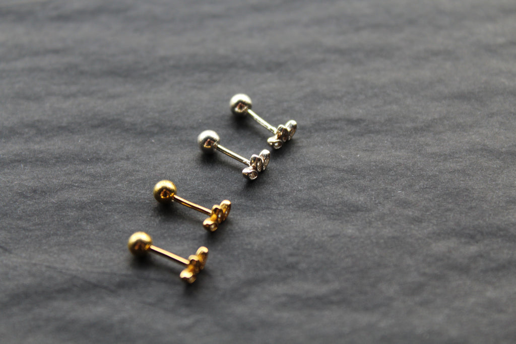 Trio of Tiny CZ Petals Labret Threaded Stud