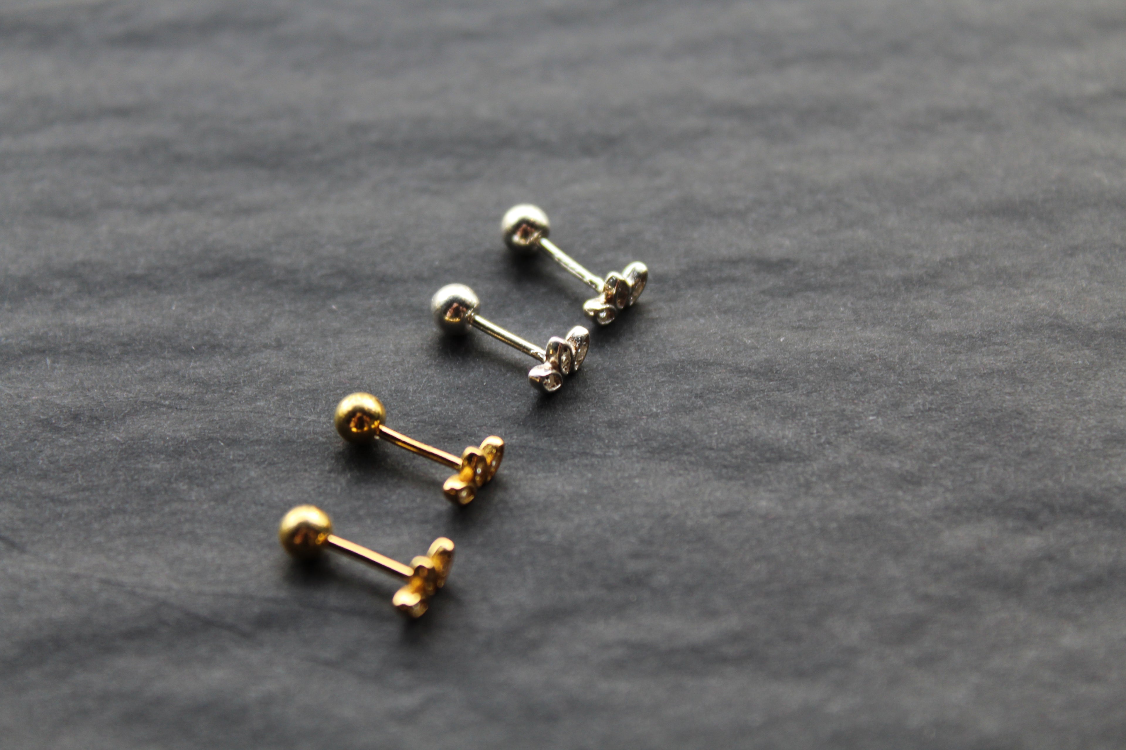 Trio of Tiny CZ Petals Labret Threaded Stud