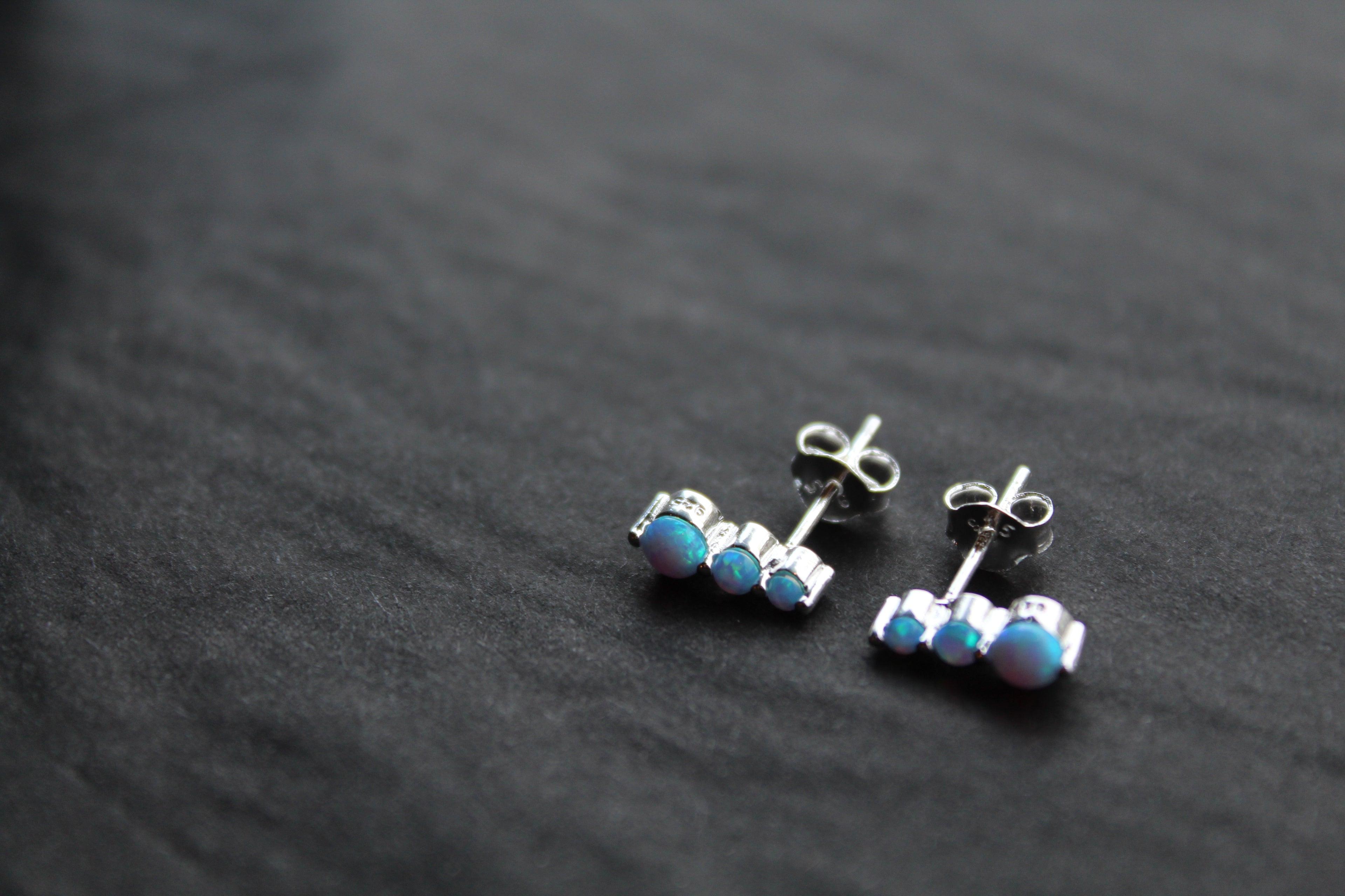 Triple Blue Opalique Claw Set Studs