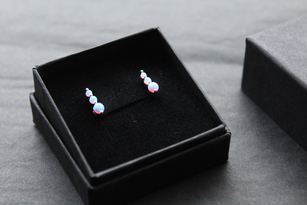 Triple Blue Opalique Claw Set Studs