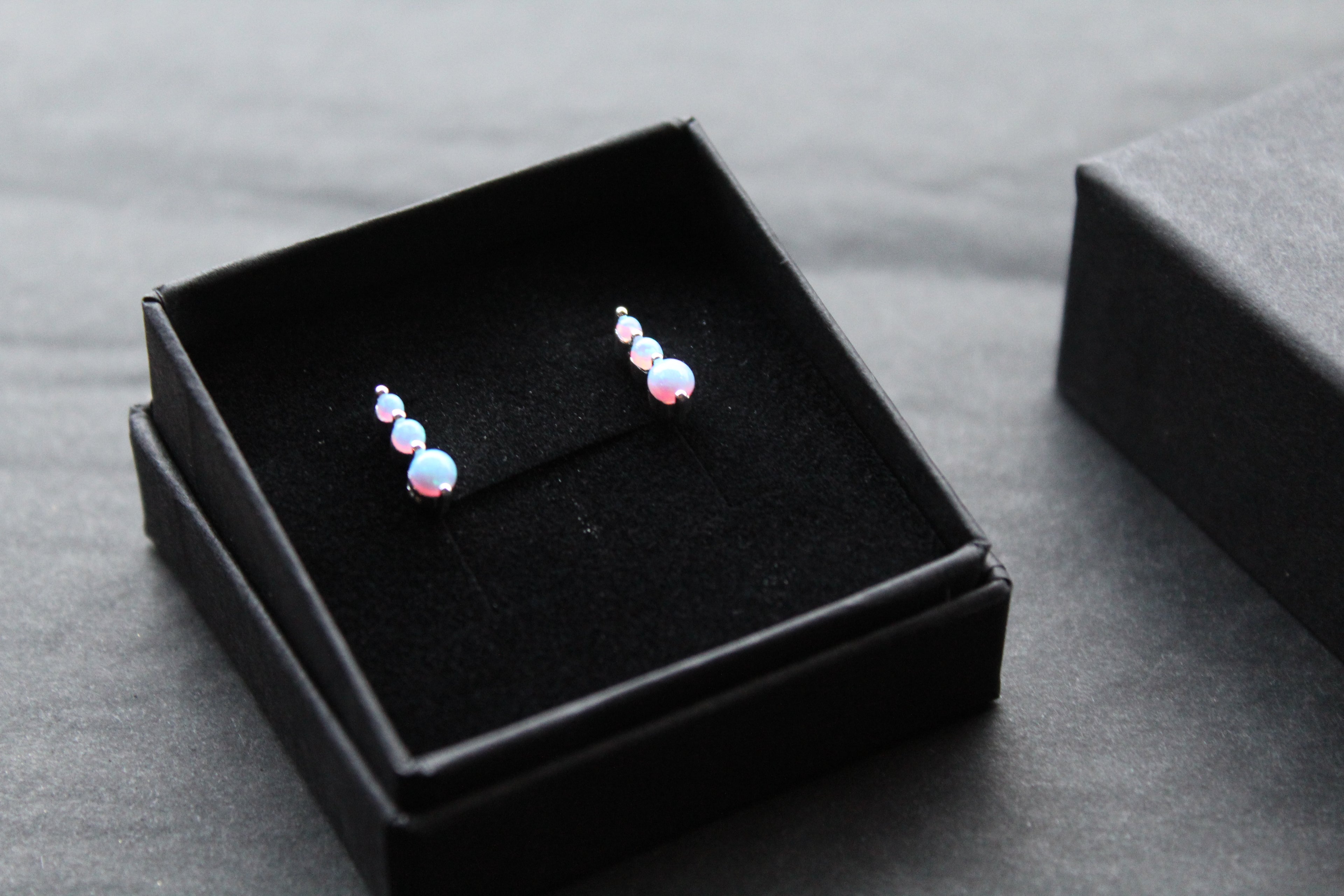 Triple Blue Opalique Claw Set Studs