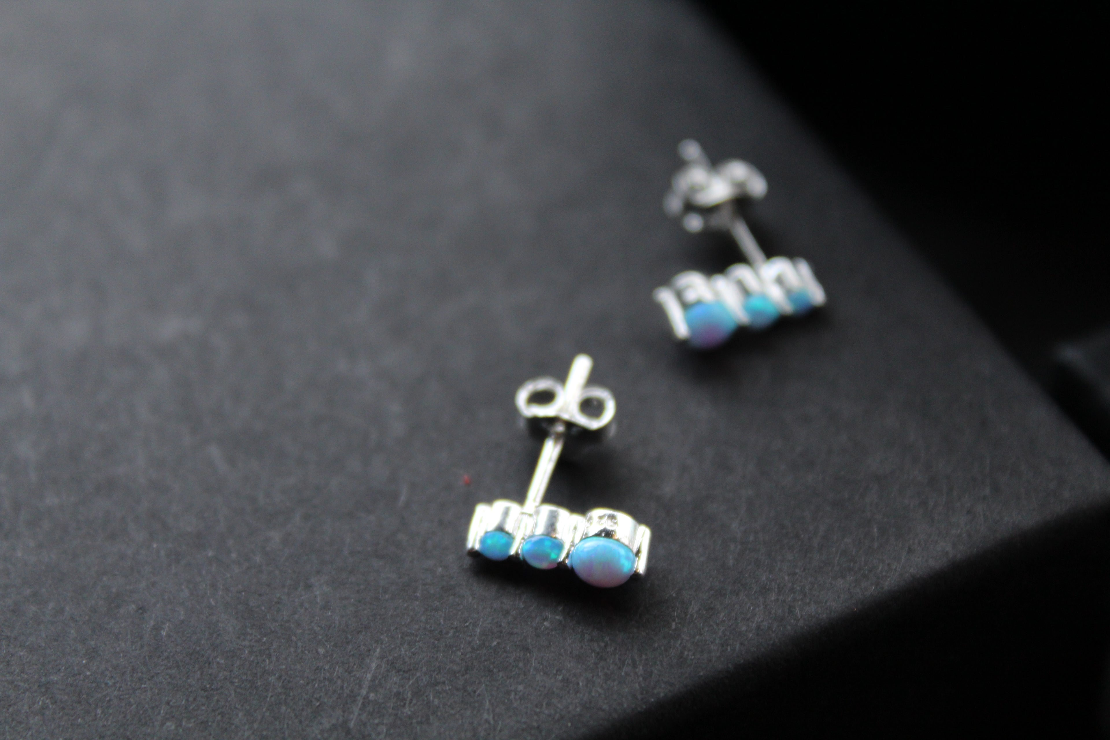 Triple Blue Opalique Claw Set Studs