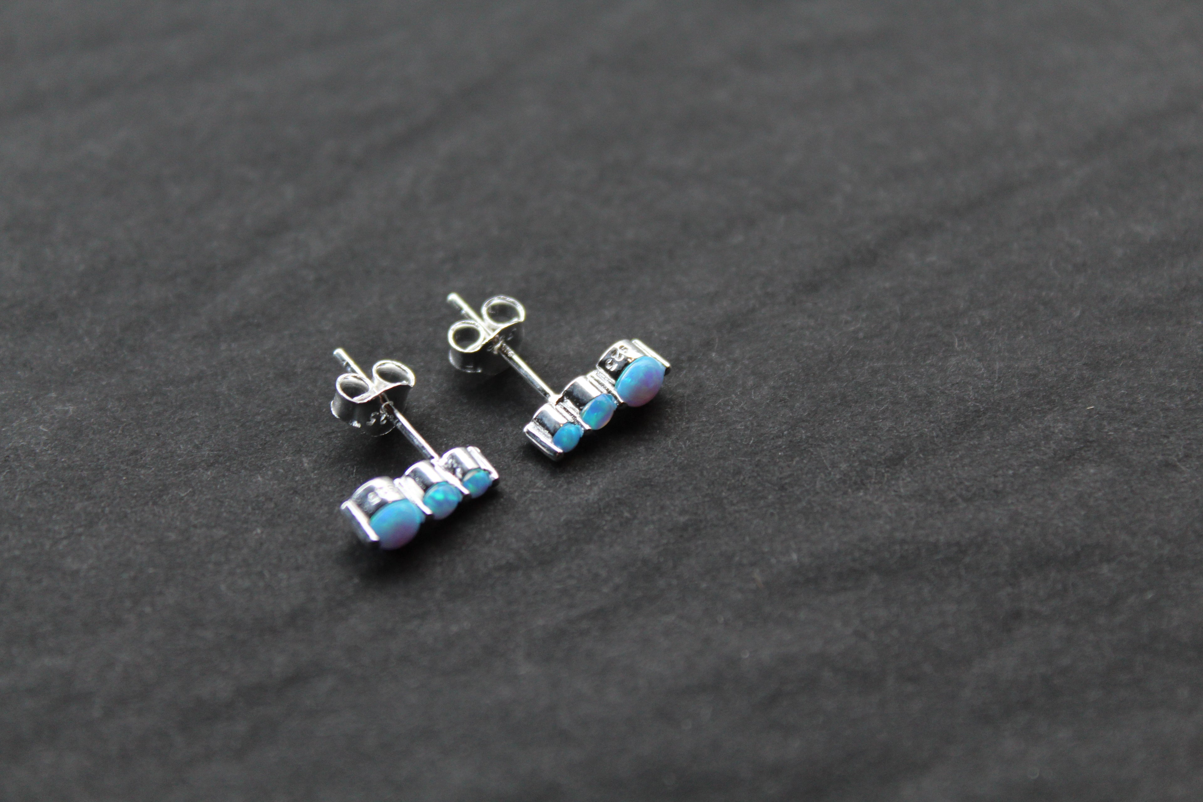 Triple Blue Opalique Claw Set Studs