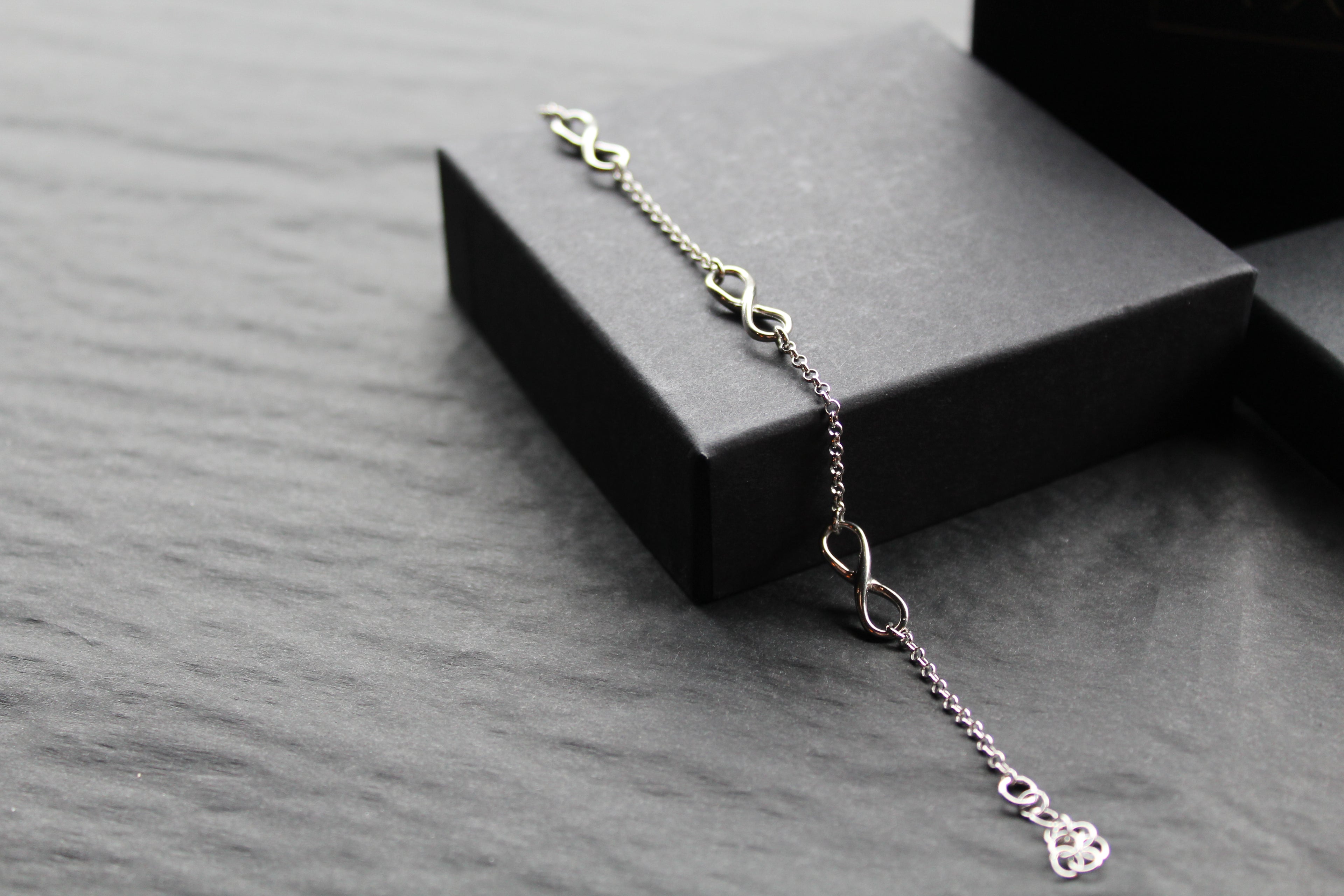 Triple Infinity Symbols Silver Chain Bracelet
