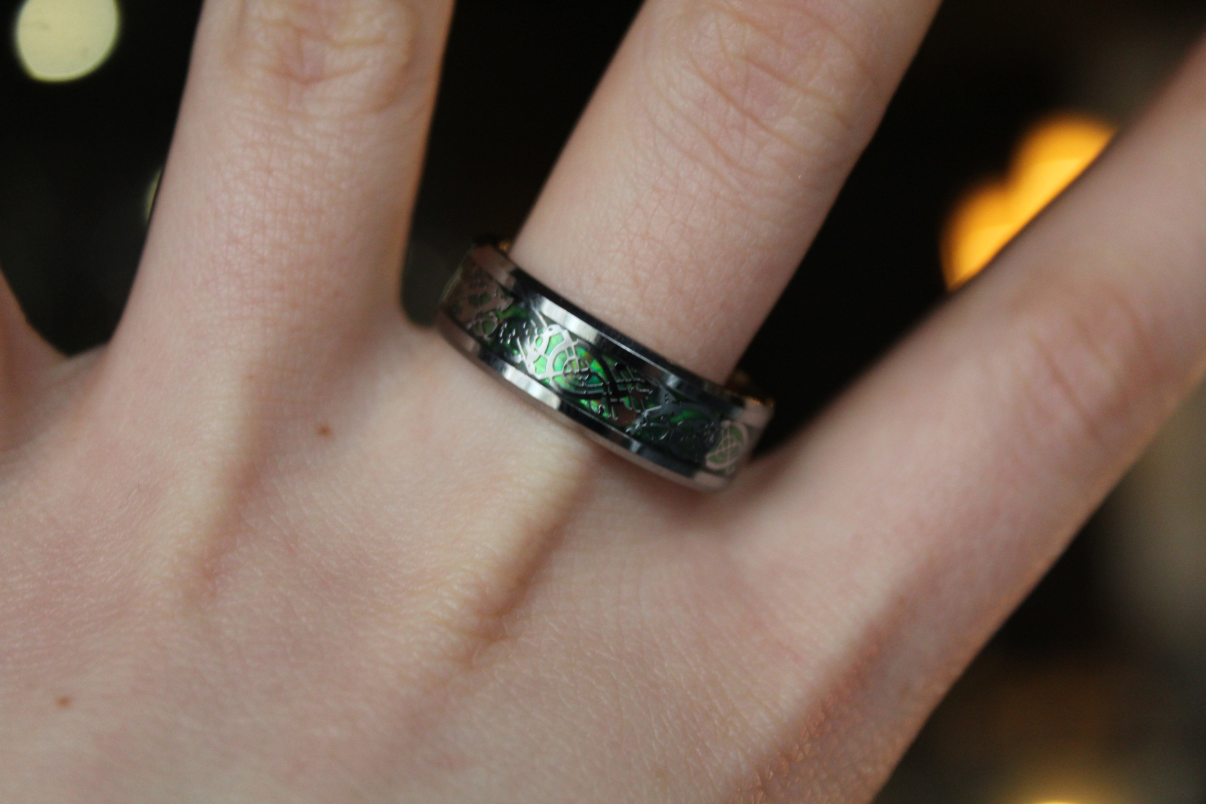 Tungsten Carbide Celtic Ring with Green Carbon Fibre