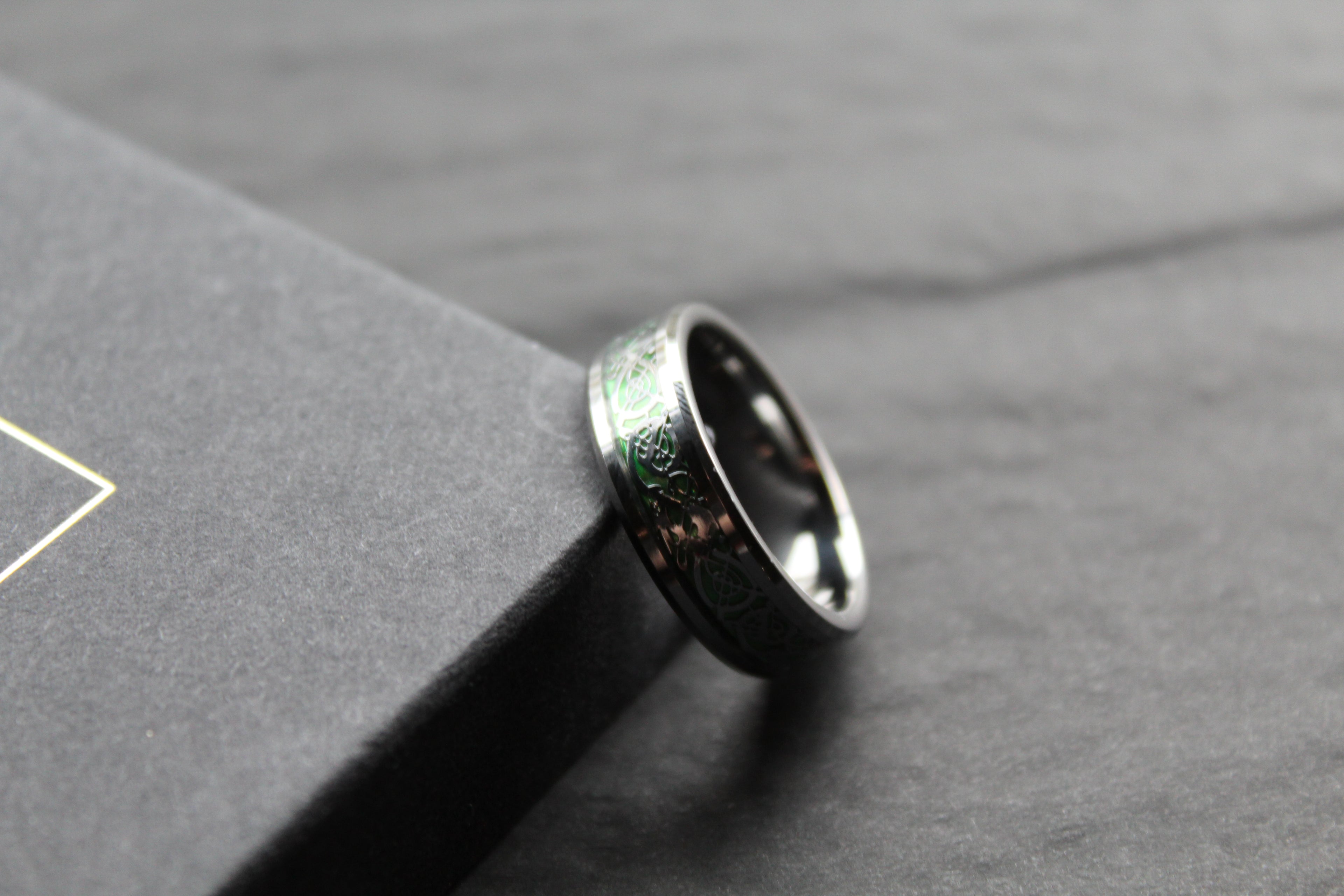 Tungsten Carbide Celtic Ring with Green Carbon Fibre