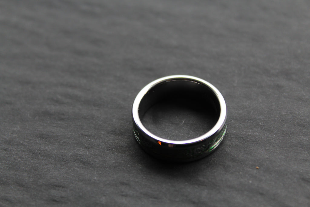 Tungsten Carbide Celtic Ring with Green Carbon Fibre
