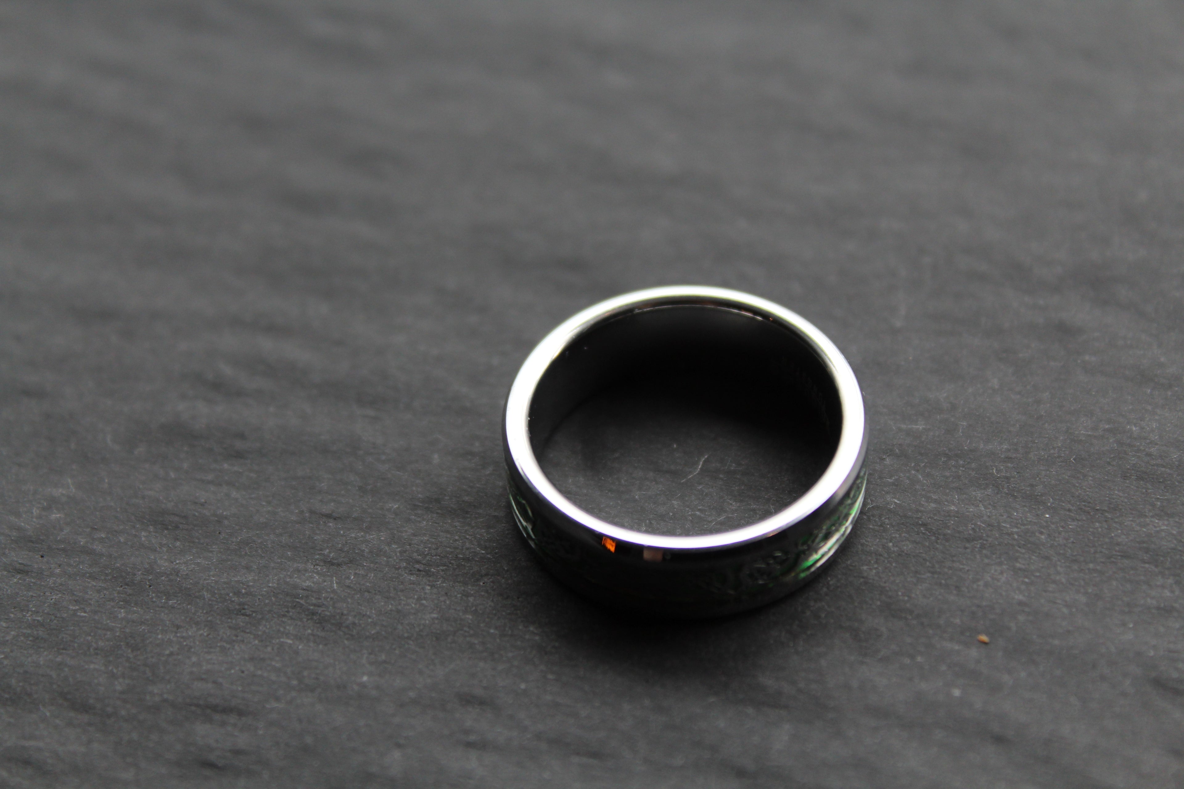 Tungsten Carbide Celtic Ring with Green Carbon Fibre