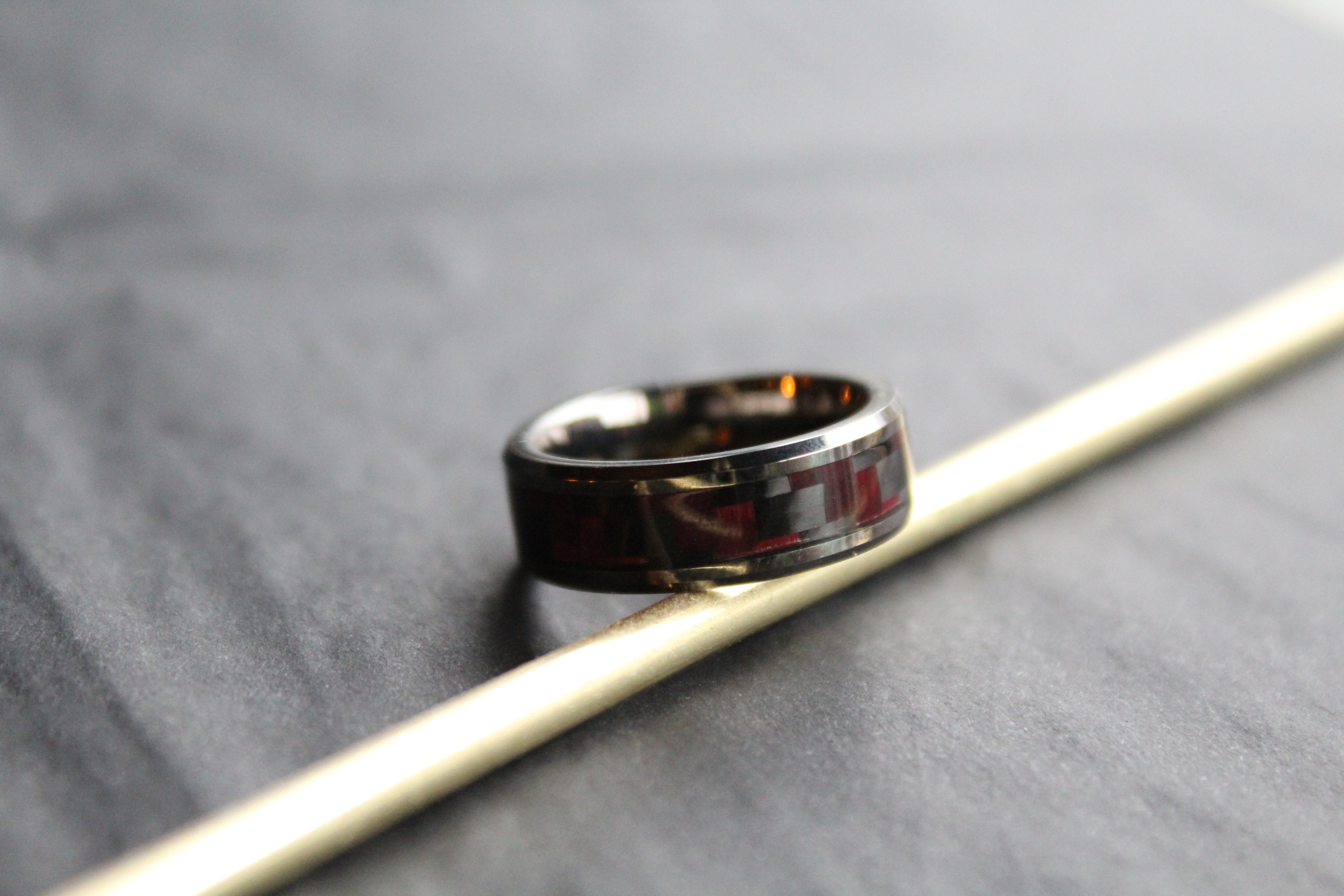 Tungsten Carbide Ring with Black & Red Carbon Fibre