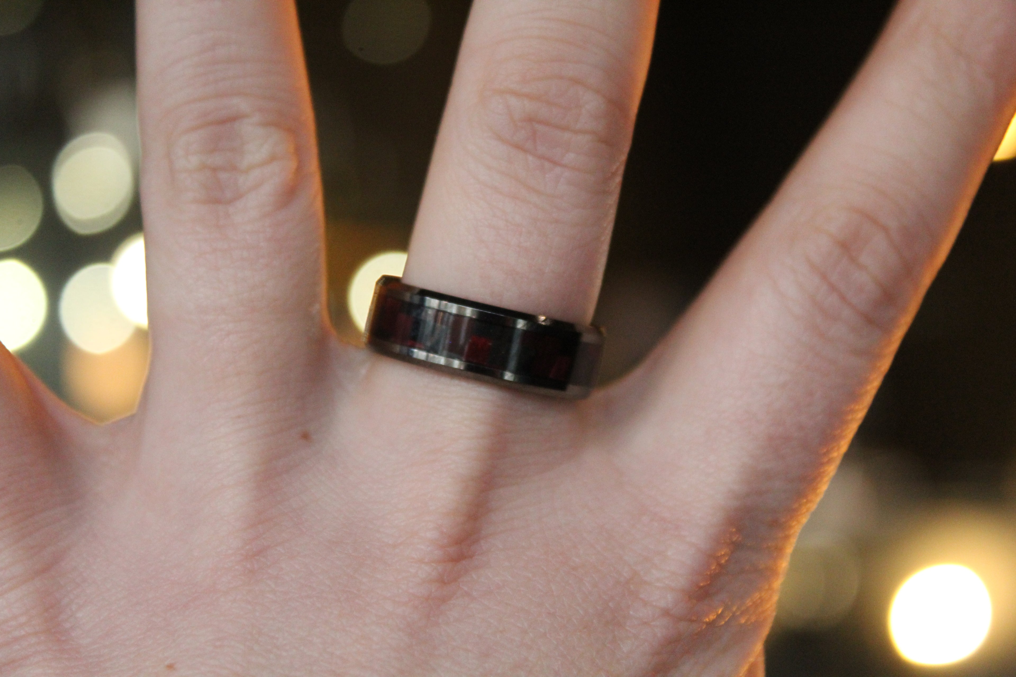 Tungsten Carbide Ring with Black & Red Carbon Fibre