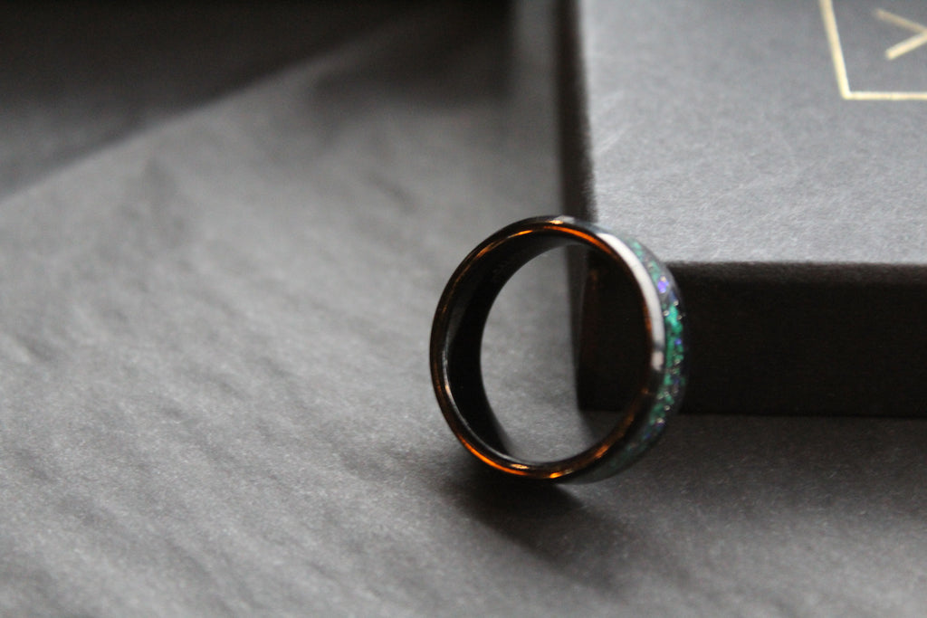 Tungsten Carbide Ring with Blue, Green & Black Stones