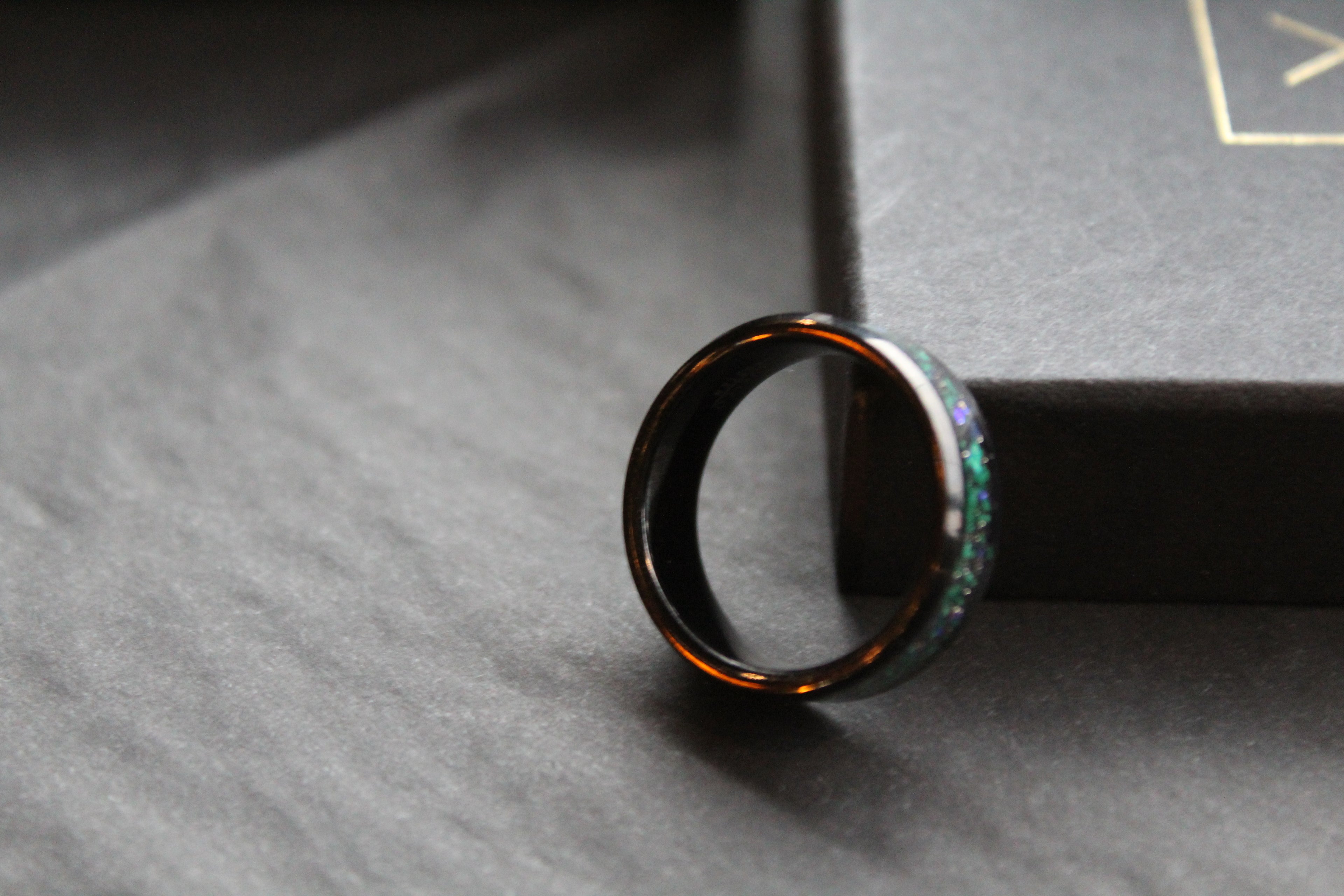 Tungsten Carbide Ring with Blue, Green & Black Stones