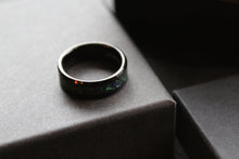 Load image into Gallery viewer, Tungsten Carbide Ring with Blue, Green &amp; Black Stones
